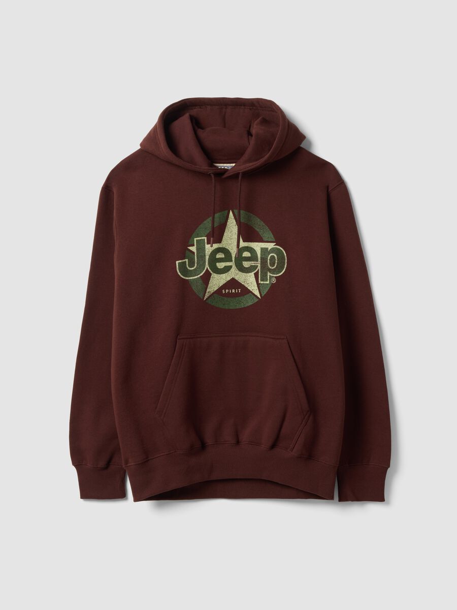 Brown cotton-blend hoodie with Jeep print, relaxed fit_0