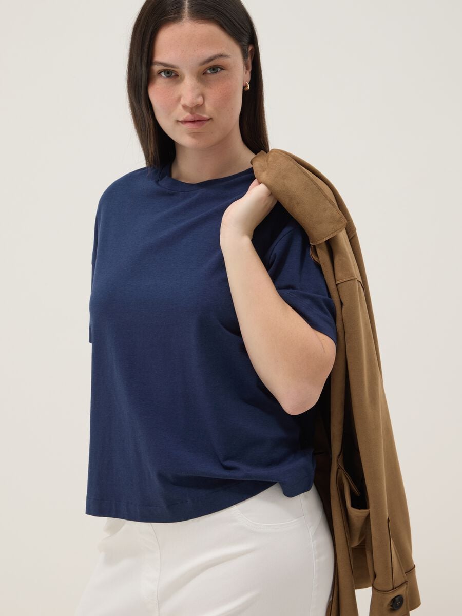 Blue short-sleeved T-shirt in stretch cotton and modal_0