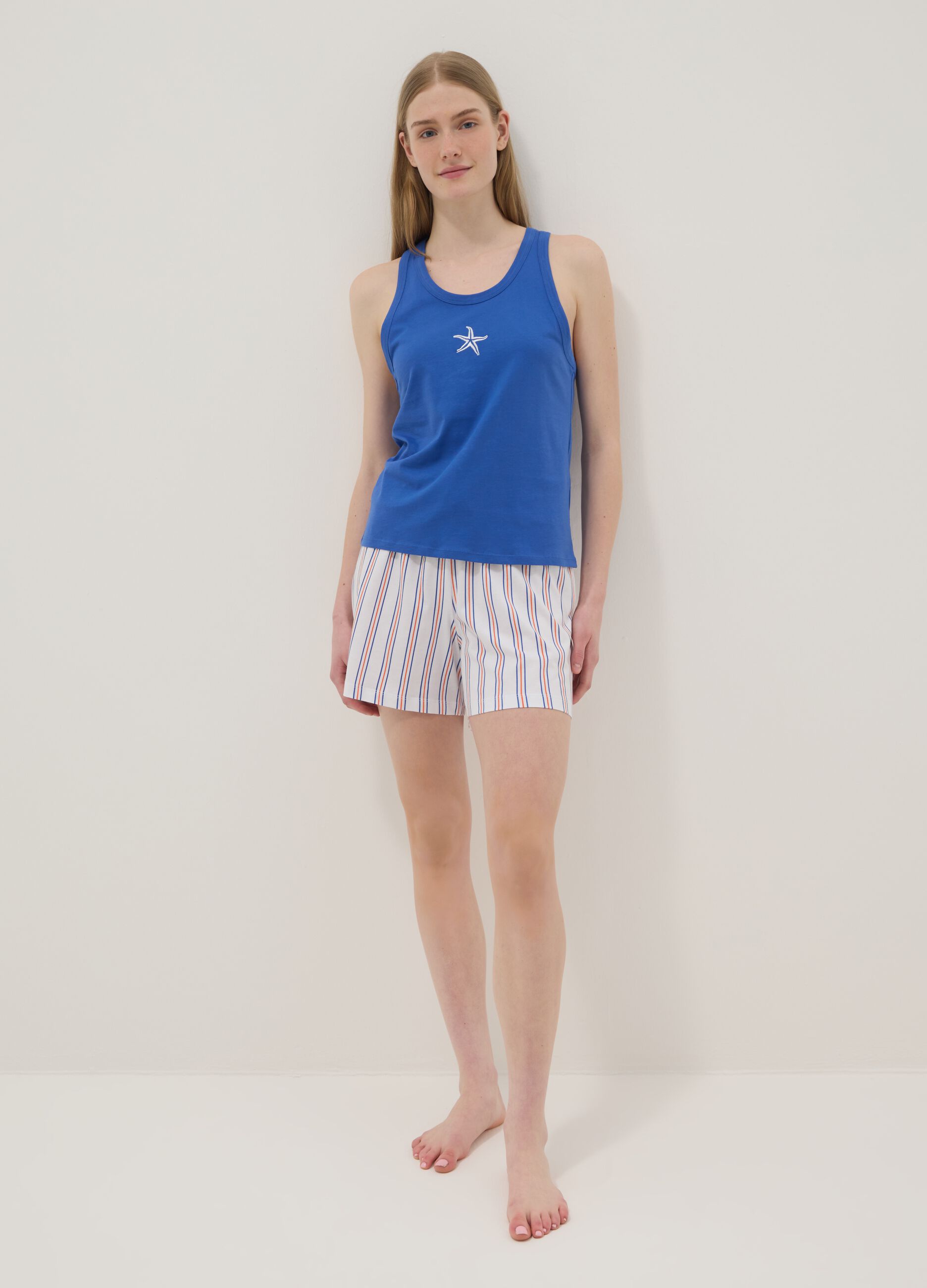 Pure cotton striped pyjama shorts, multicolour, regular fit