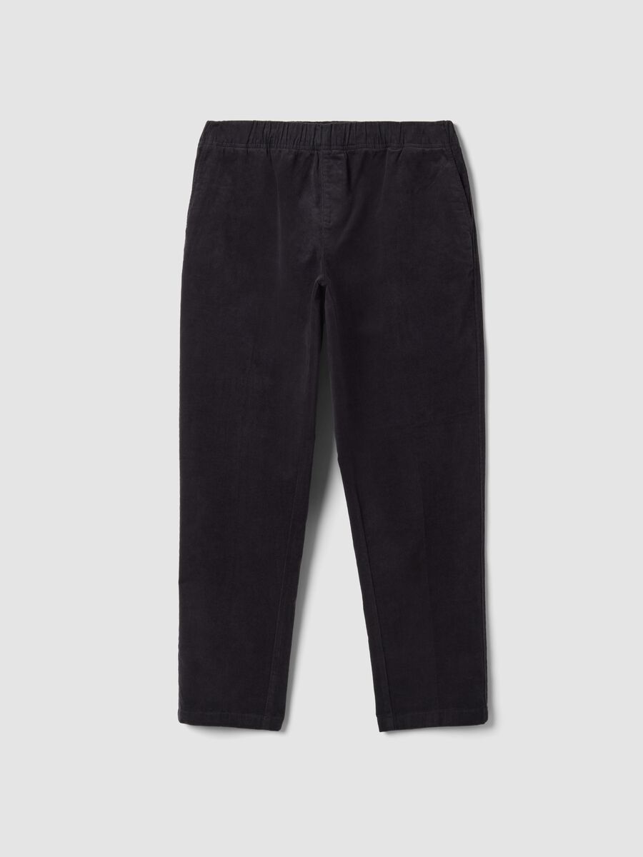 Pantaloni blu in cotone elasticizzato wide leg_0