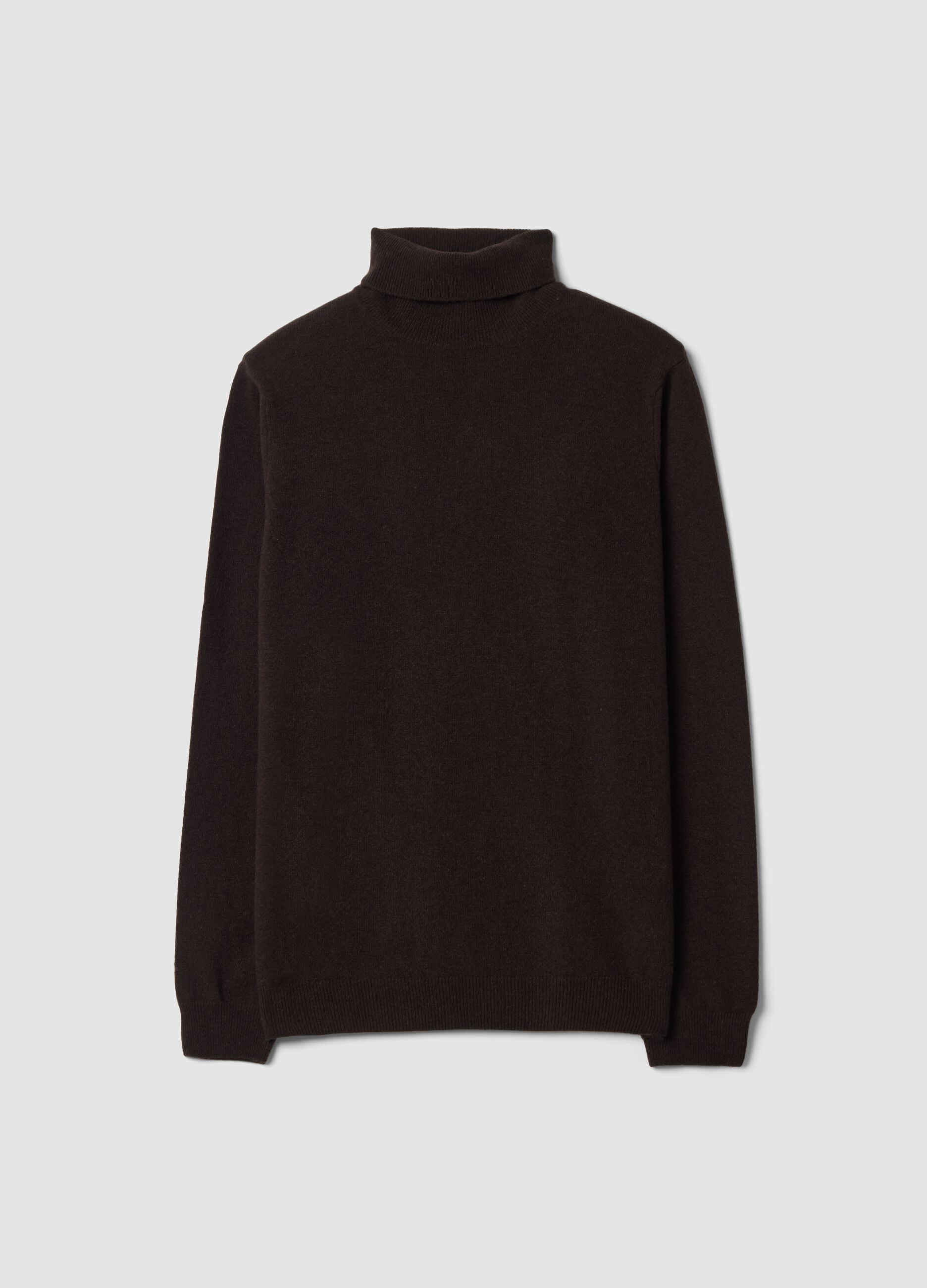 Brown pure lambswool roll-neck jumper