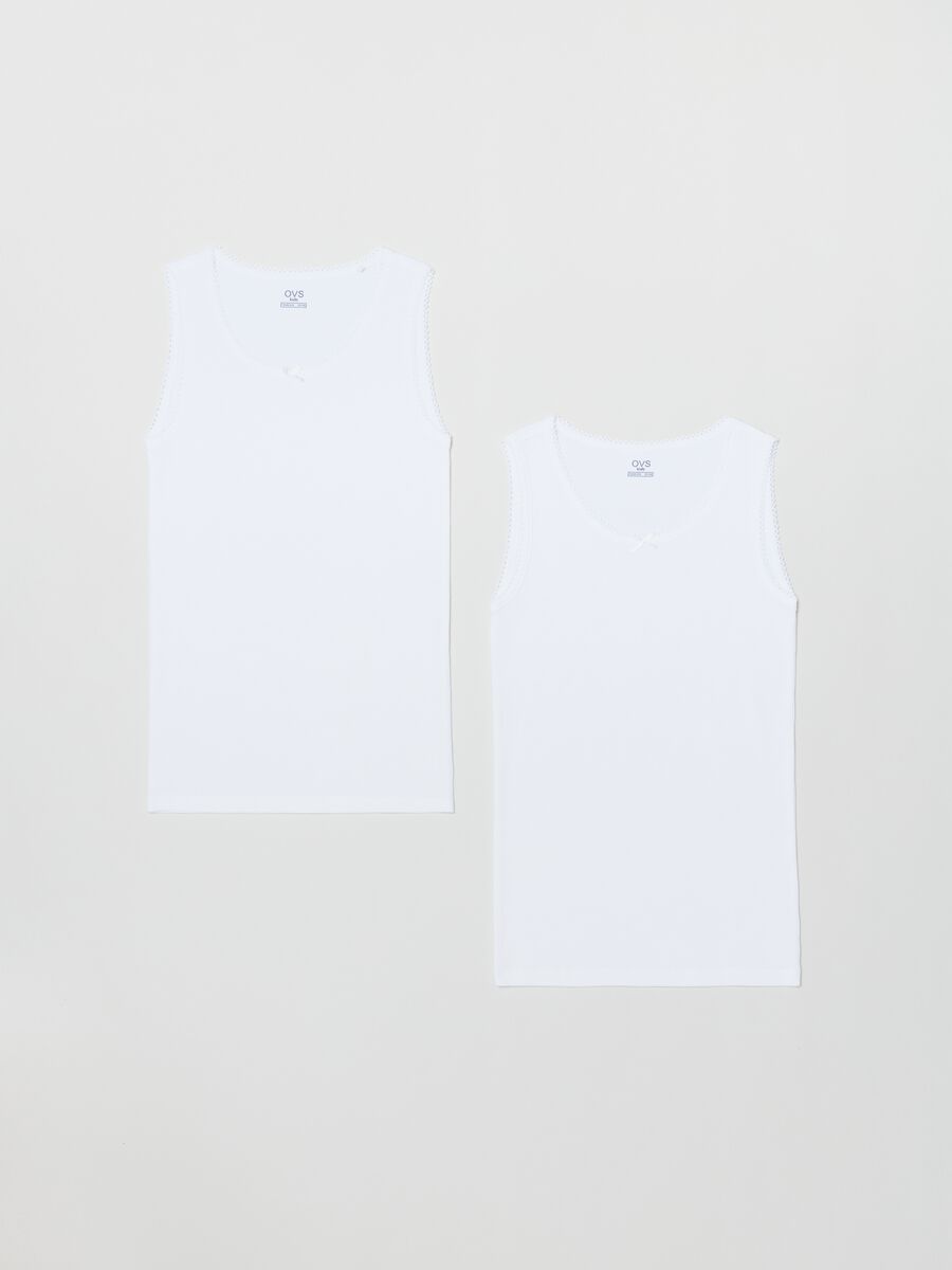 Two-pack cotton vests with bow_0
