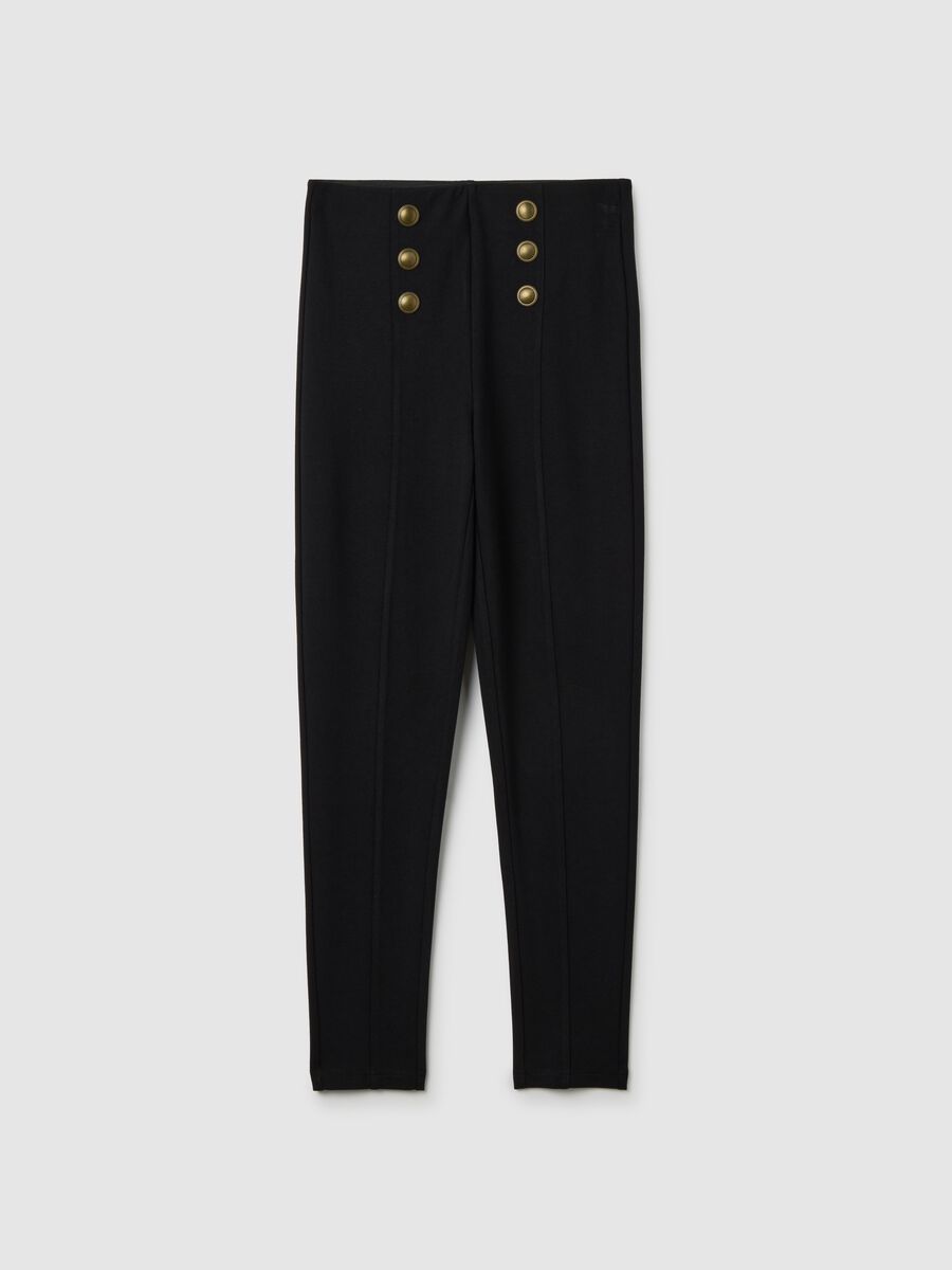 Black stretch leggings with decorative buttons_4