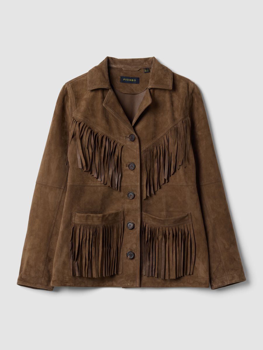Brown fringed genuine leather jacket &ndash; regular fit_0