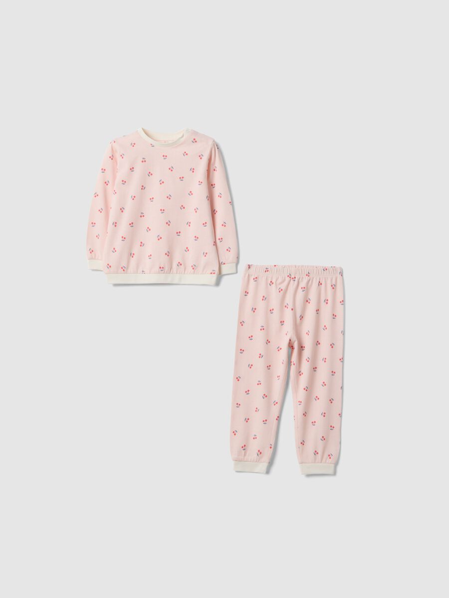 Pigiama in puro cotone rosa da neonata regular fit con ciliegie_0