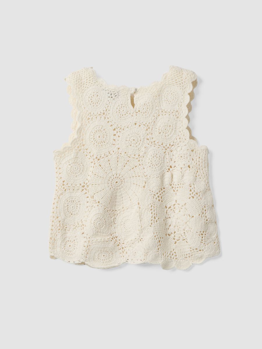 D&eacute;bardeur blanc en pur coton pour fille avec motif floral en maille ajour&eacute;e_1