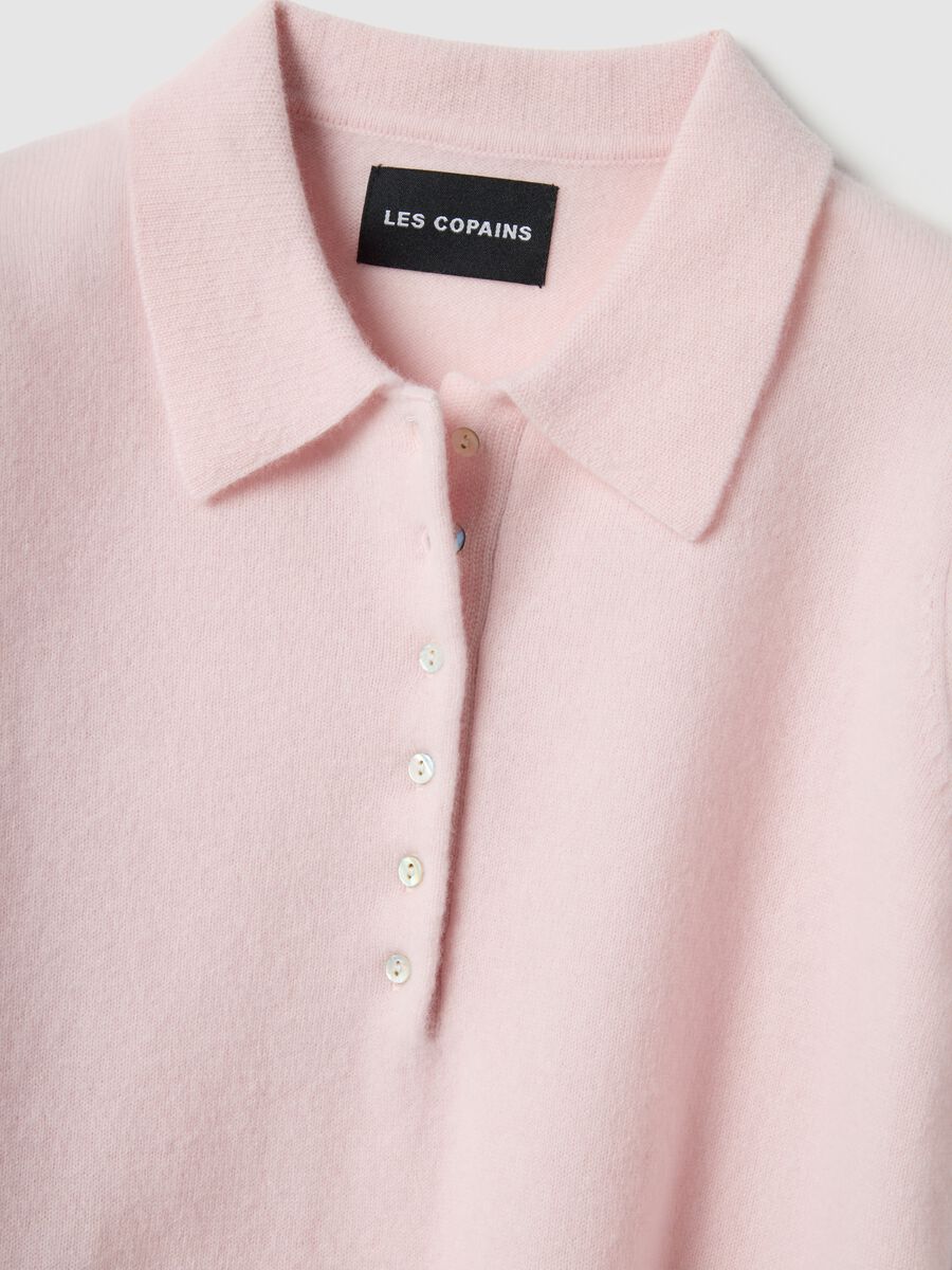 Regular fit pure wool pink jumper with polo collar_5