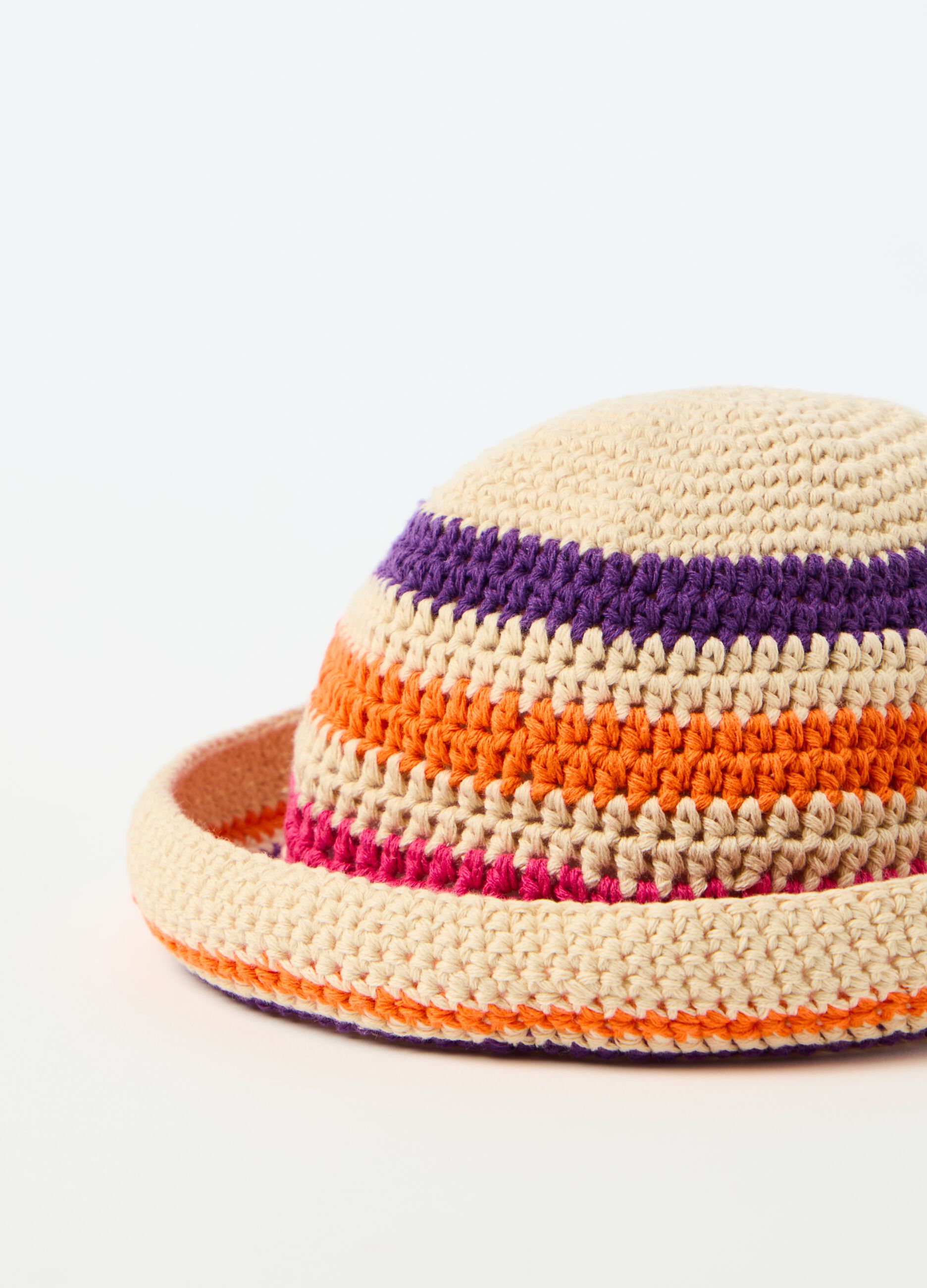 Striped crochet cotton hat