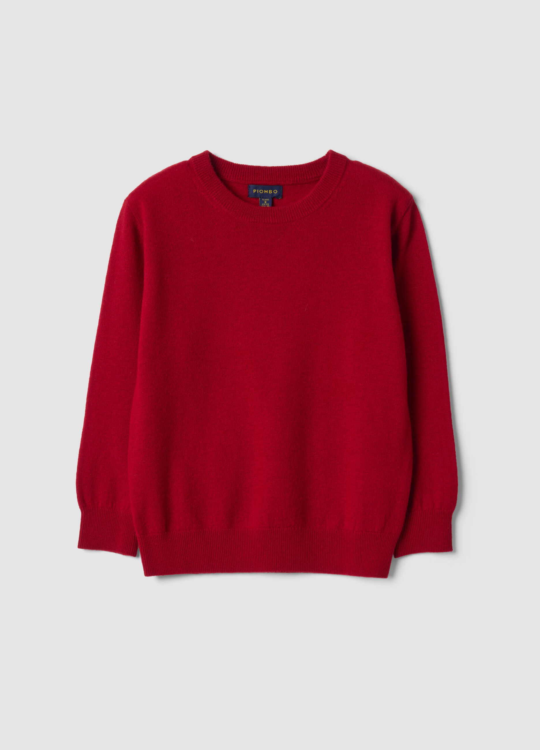 Pull rouge en pure laine &agrave; manches longues, coupe regular
