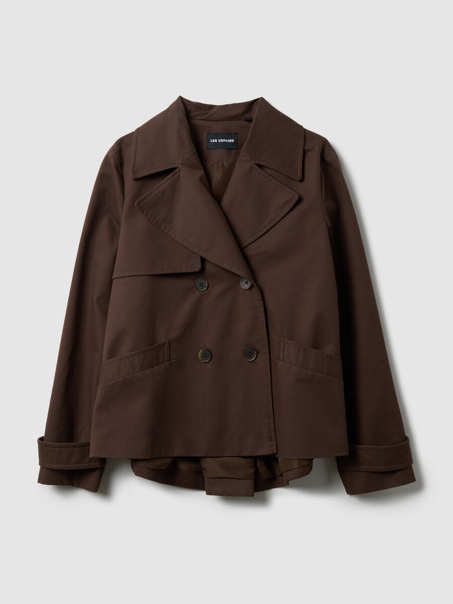 Casaco castanho de algod&atilde;o puro regular fit com bot&otilde;es_4