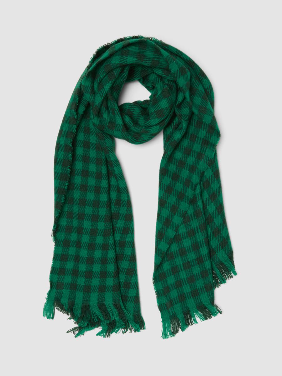 Sciarpa verde a quadri con frange_0