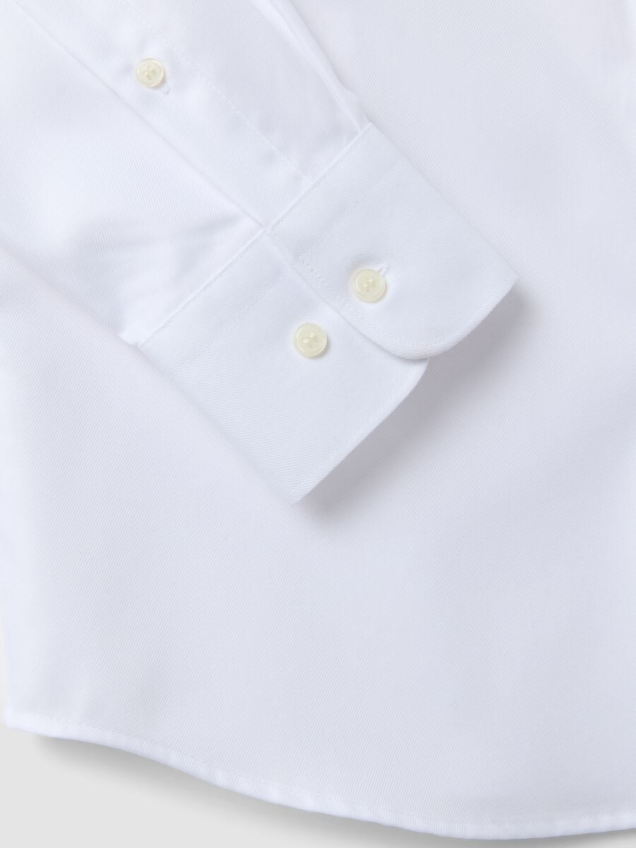 White slim-fit pure cotton twill shirt with French collar, non-iron_2