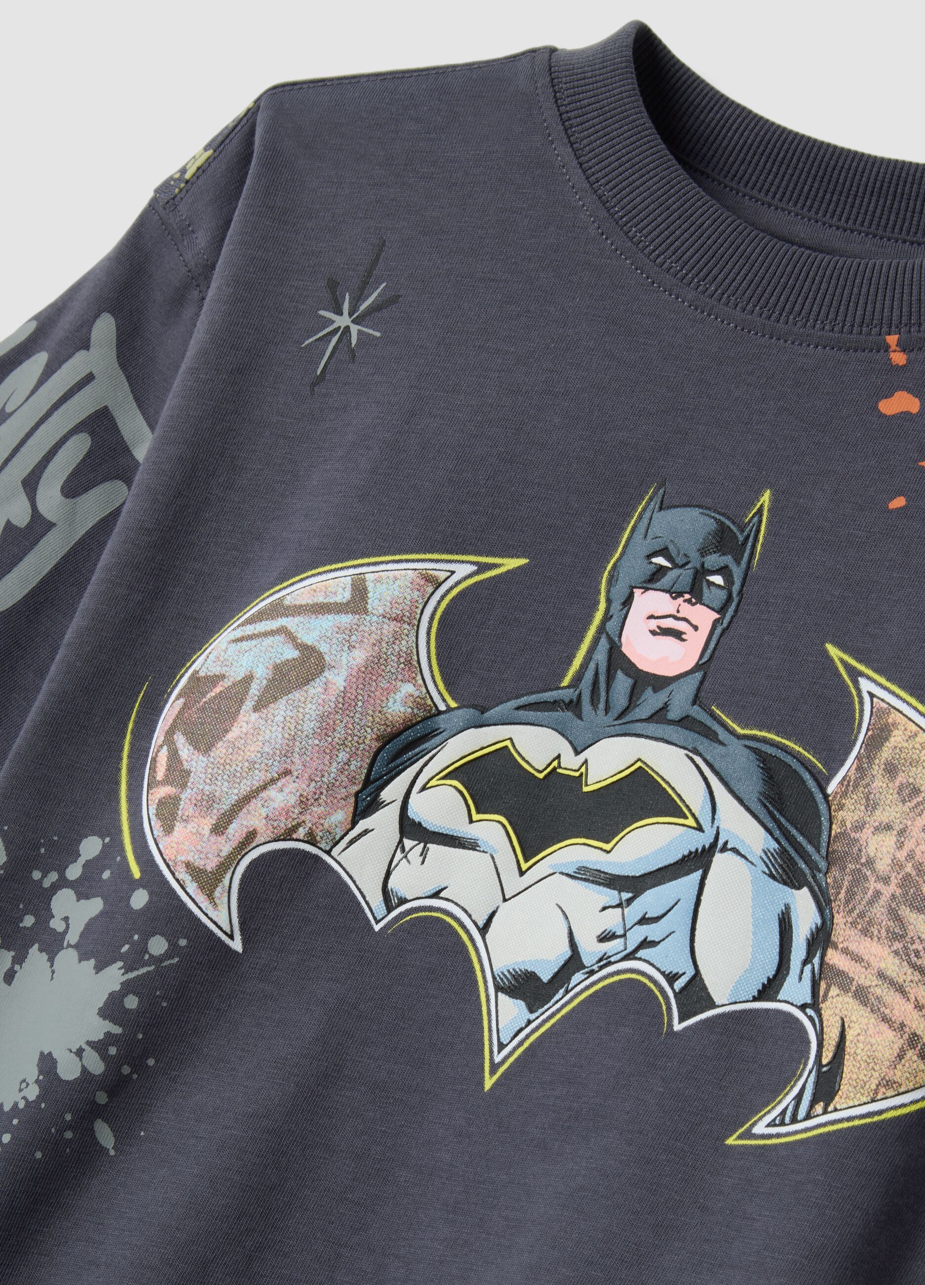 Blue pure cotton short-sleeve Batman print T-shirt