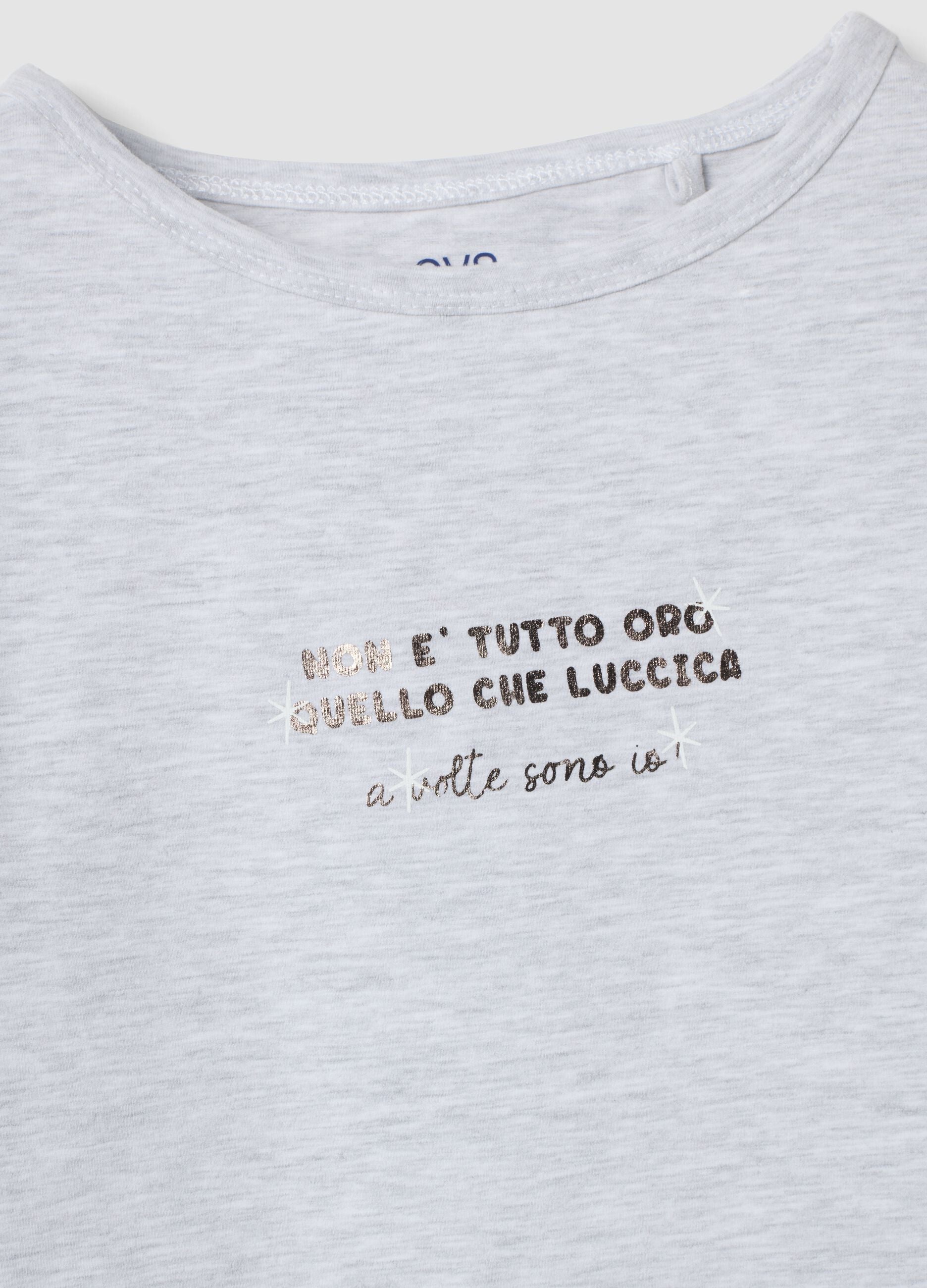 Grey slim-fit organic stretch cotton T-shirt with slogan