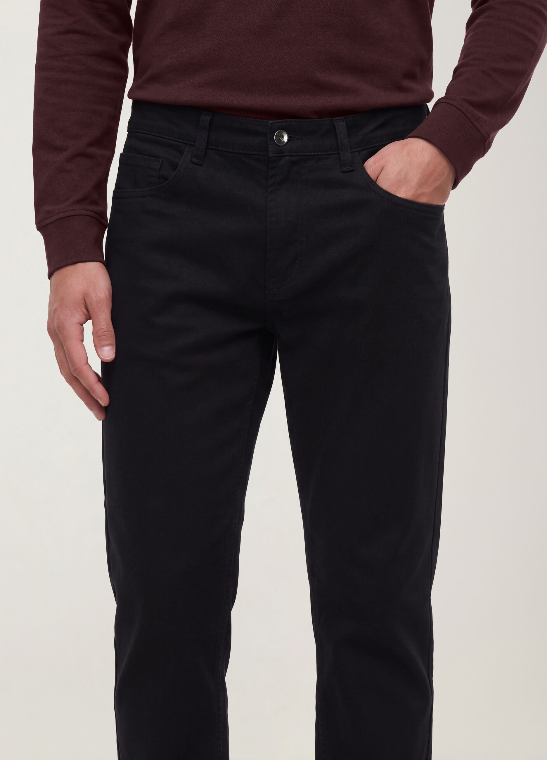 Black pure cotton five-pocket trousers