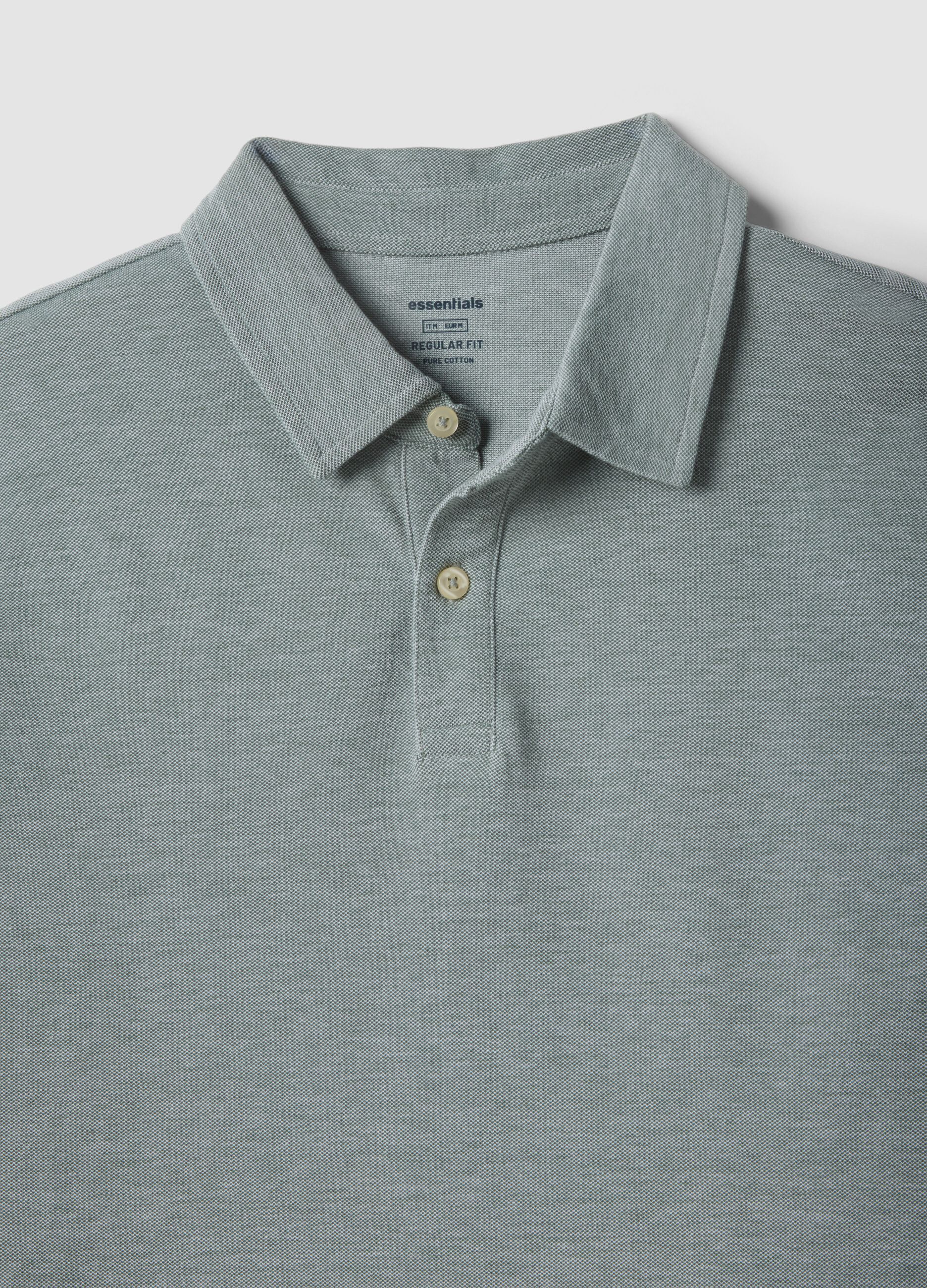 Grey short-sleeved polo shirt in pure cotton