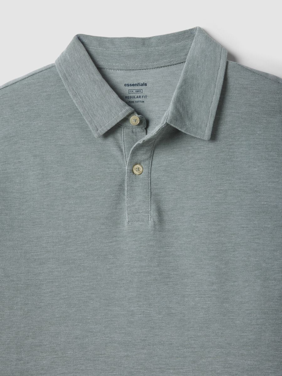 Grey short-sleeved polo shirt in pure cotton_5