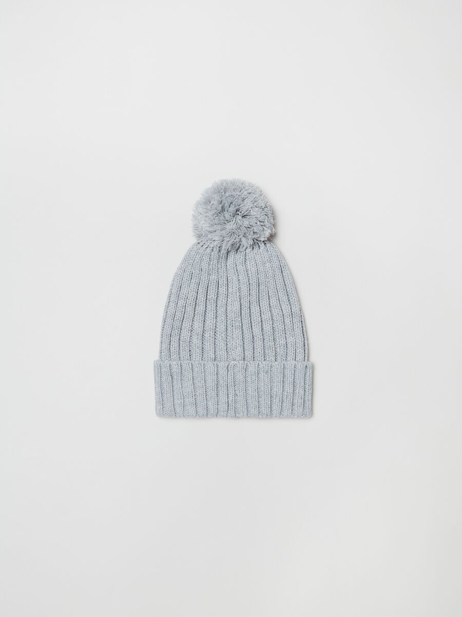 Ribbed hat and with pompom and fold_1