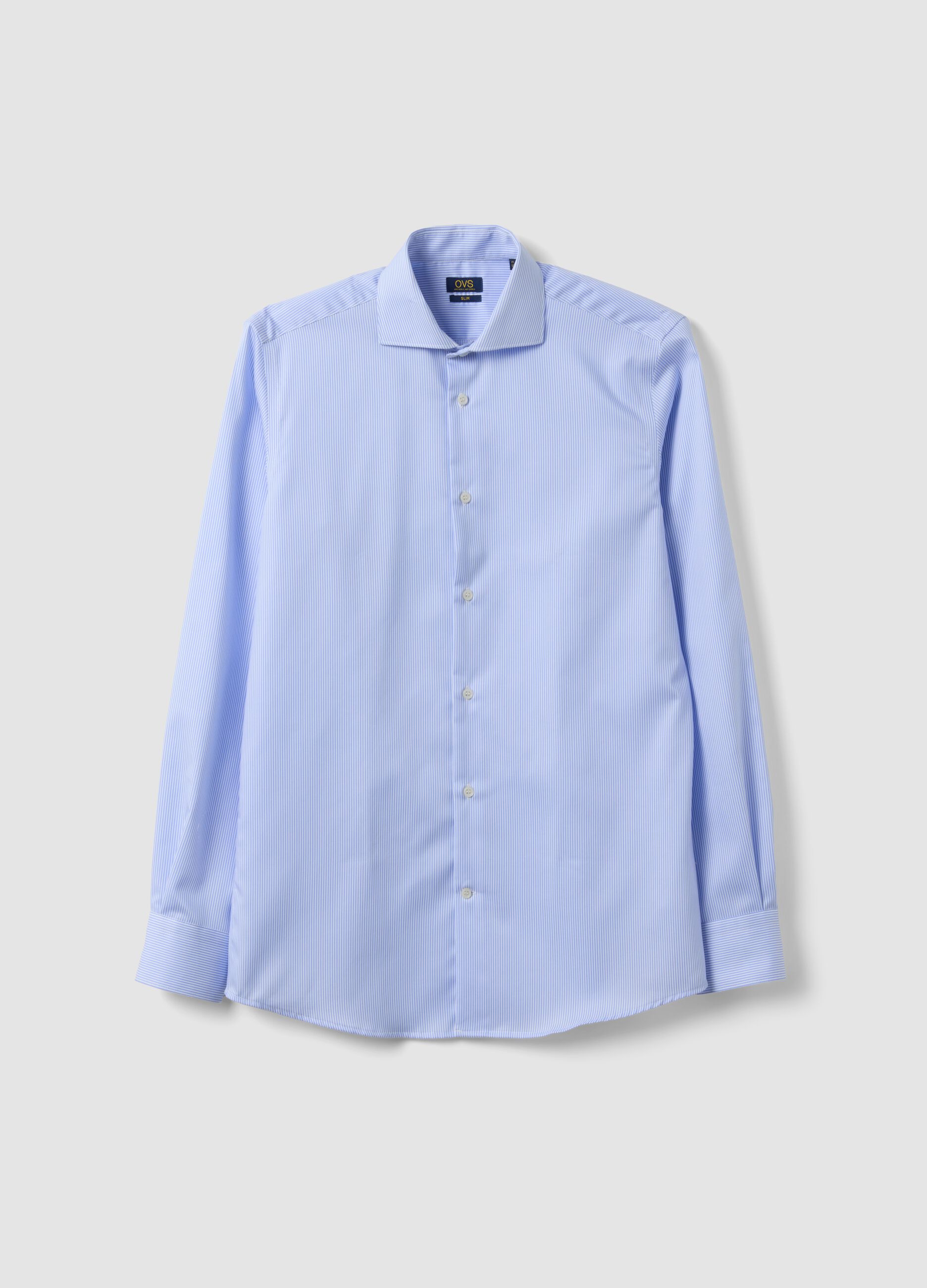 Light blue pure cotton non-iron slim-fit shirt