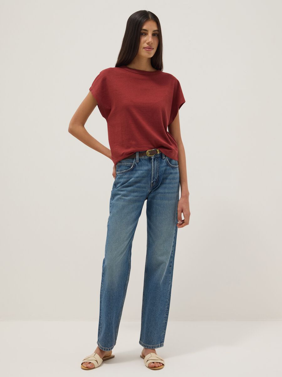 Rotes T-Shirt mit kurzen &Auml;rmeln aus Baumwoll-Leinen-Mix, Regular Fit_1