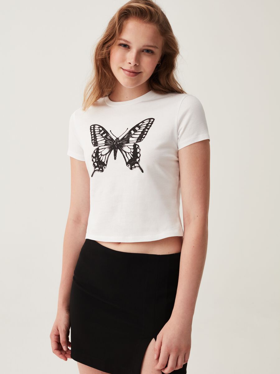 Cropped T-shirt in cotton with print_0