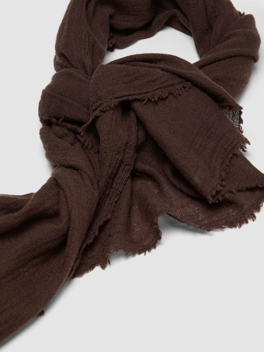 Brown wool-blend scarf with fringed edges_1