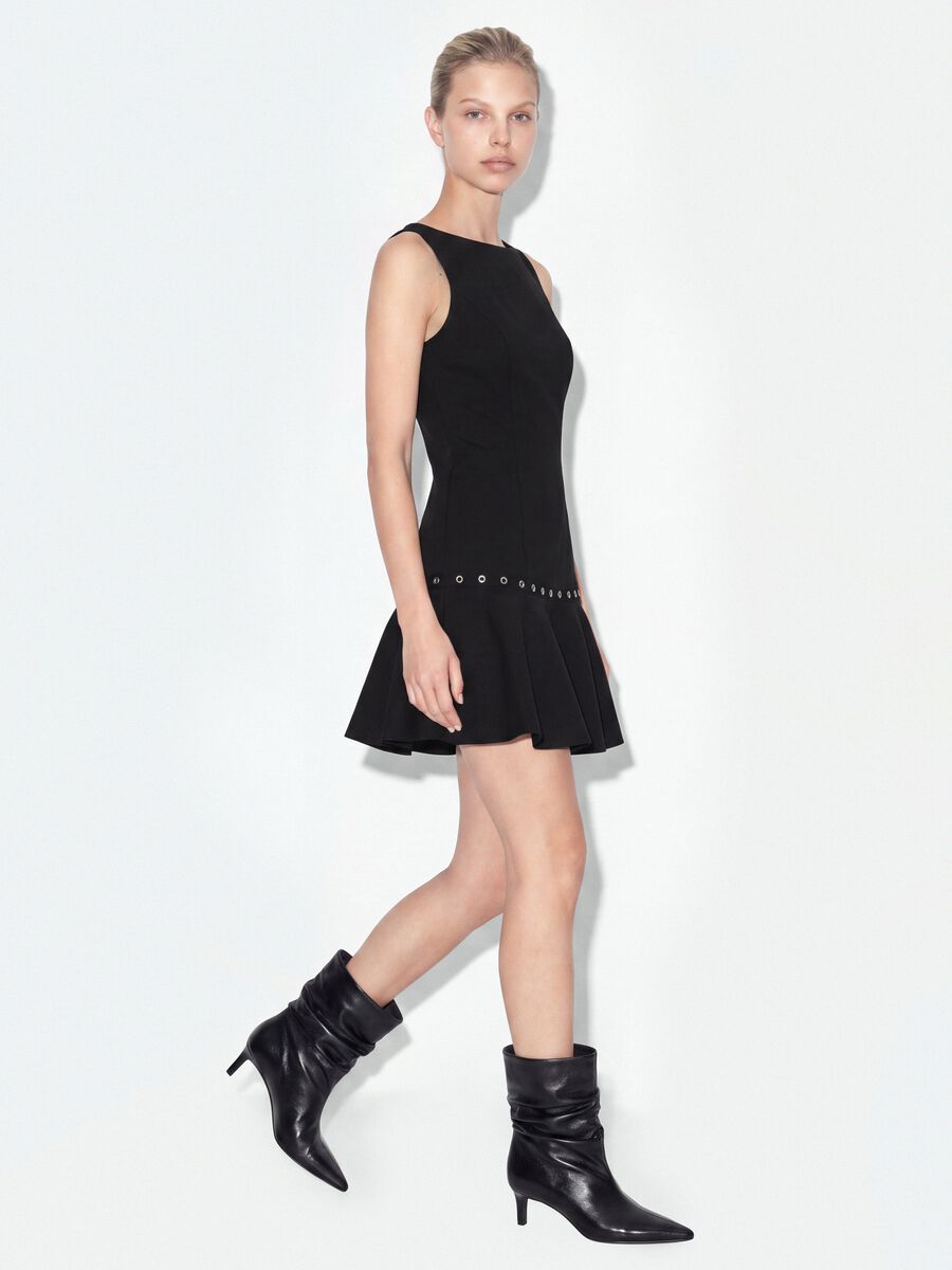 Black sleeveless stretch viscose dress with eyelets_1