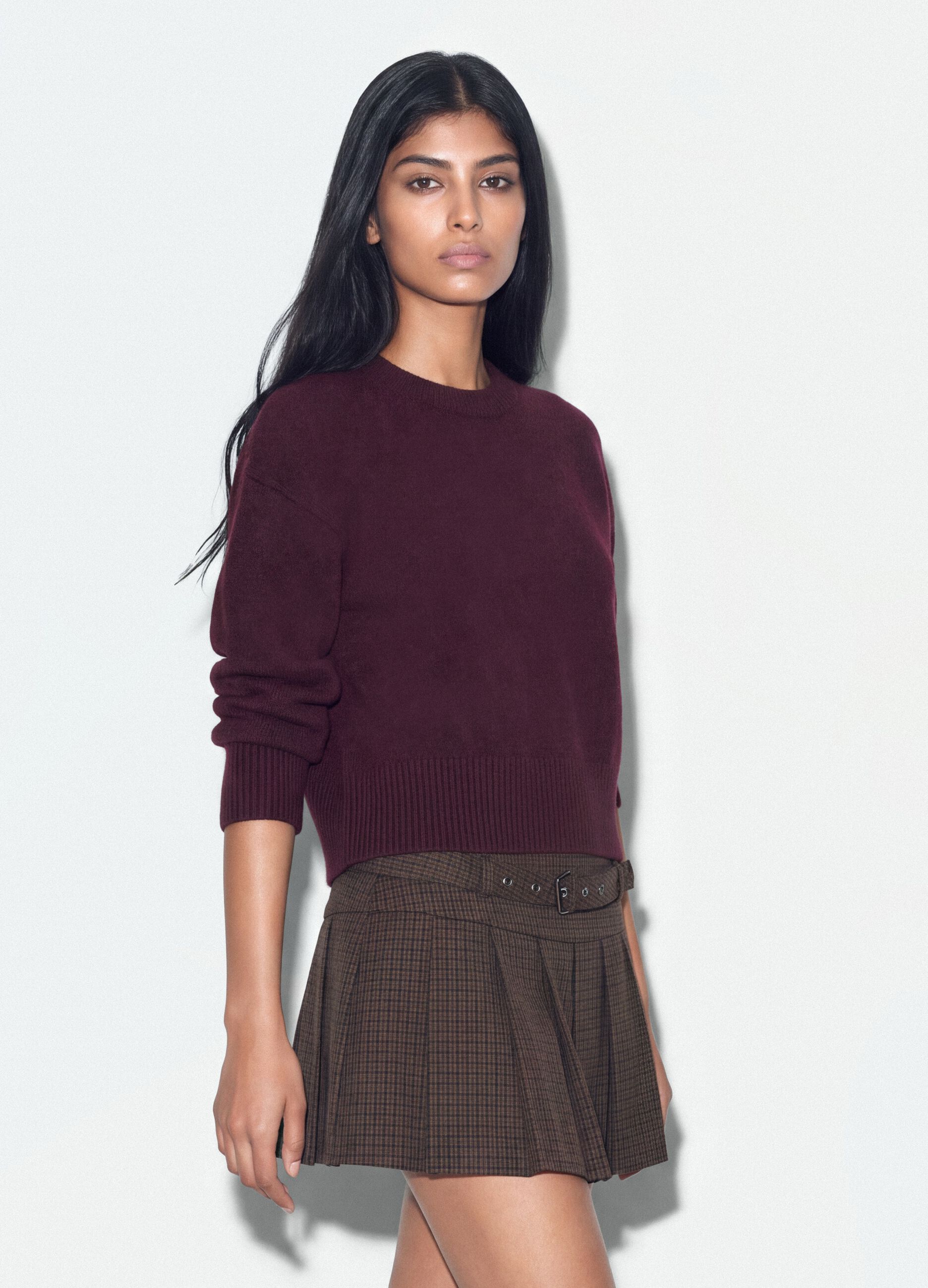 Purple stretch wool crew-neck jumper, oversized fit