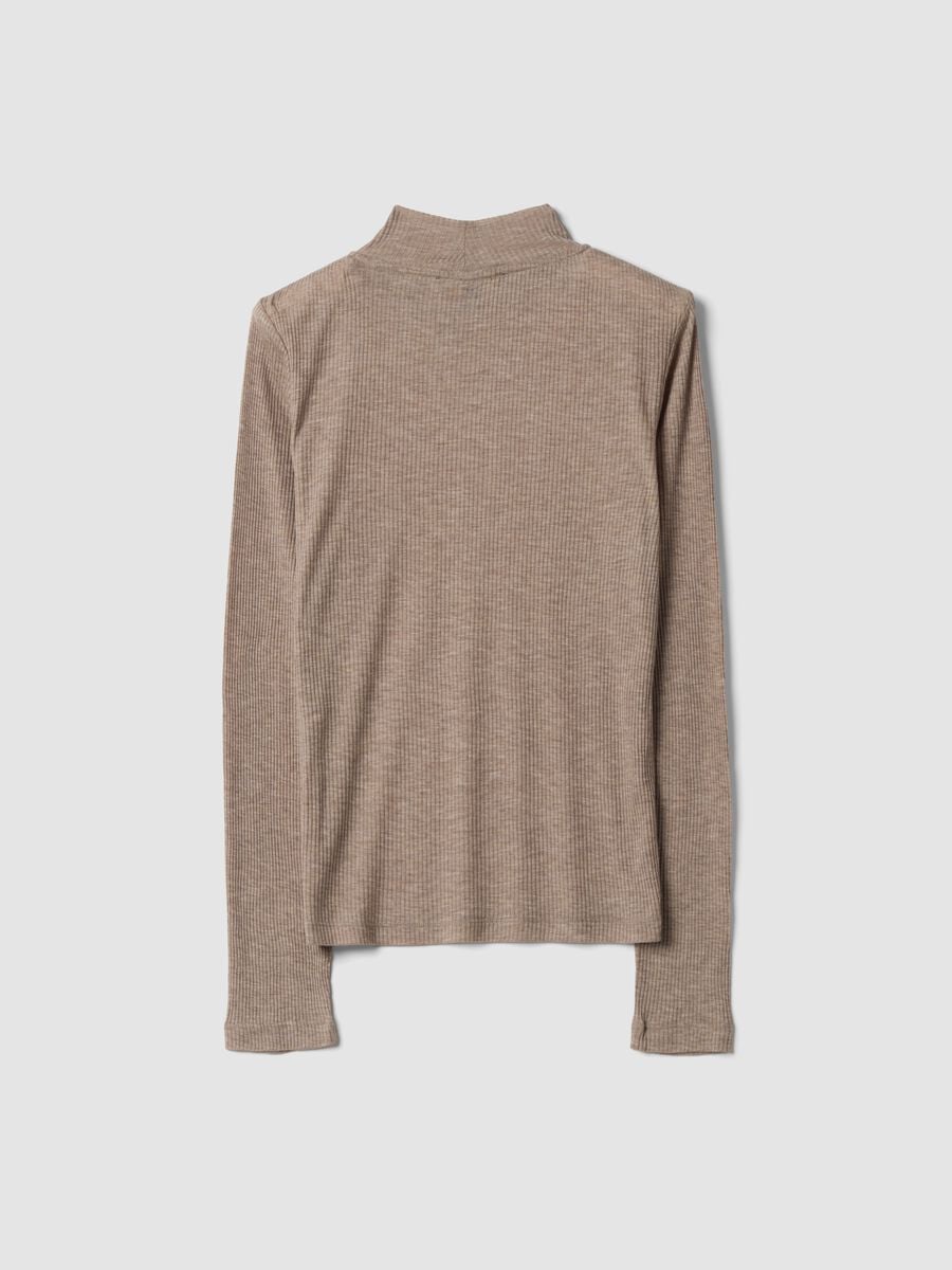 Beige ribbed lyocell-wool blend T-shirt, regular fit_2