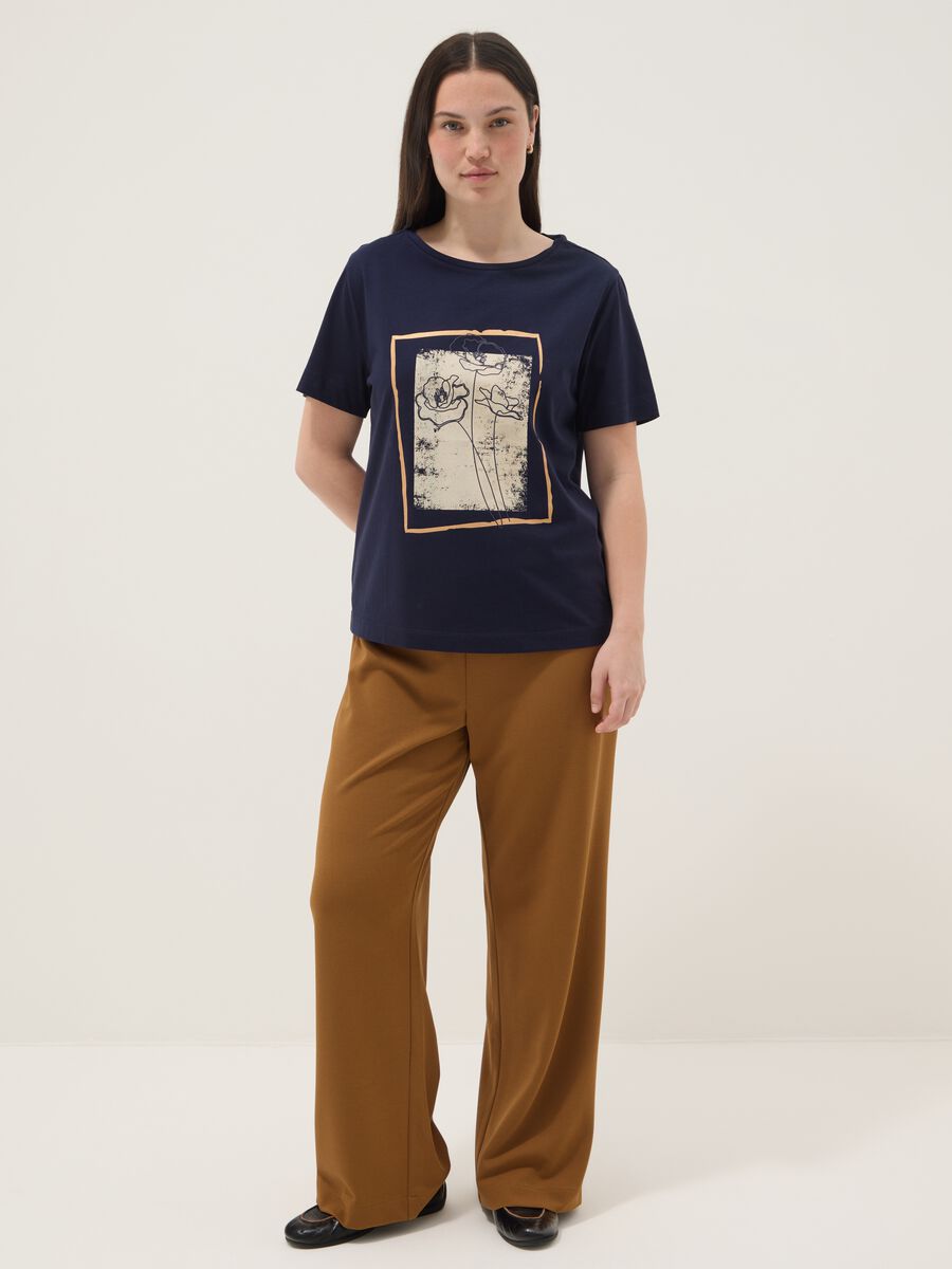 Blaues Kurzarm-T-Shirt aus reiner Baumwolle mit Print, Regular Fit_1