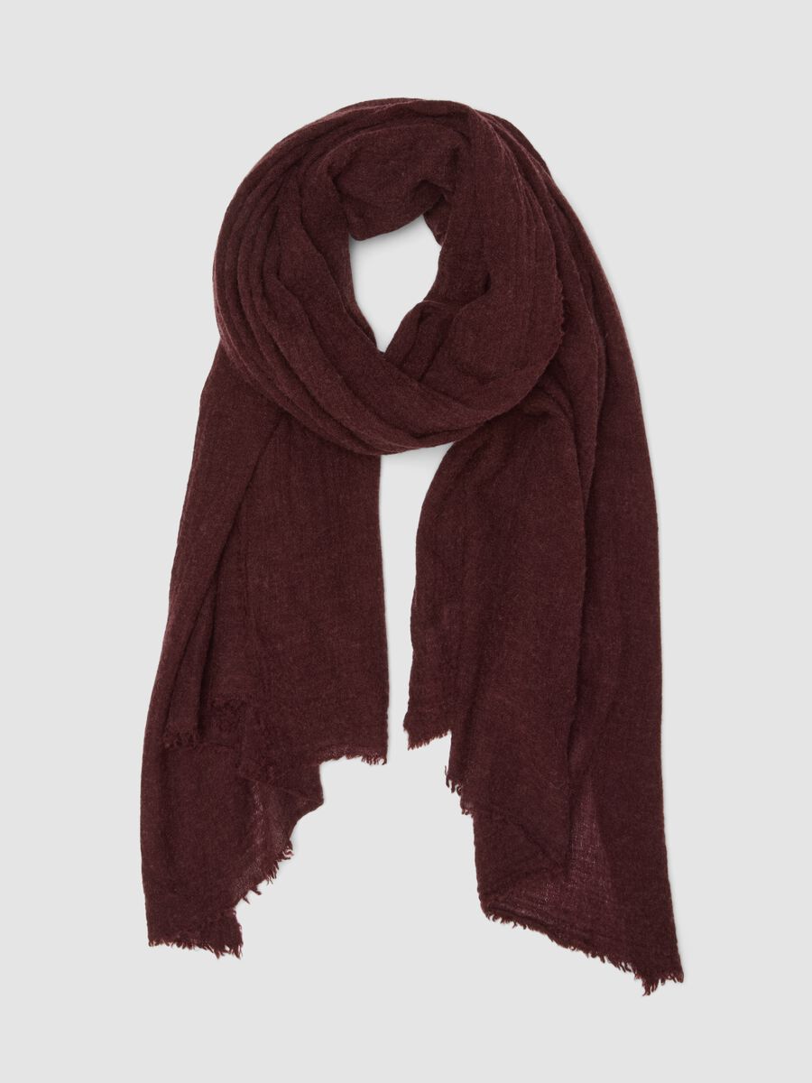 Red wool-blend scarf with fringed edges_0