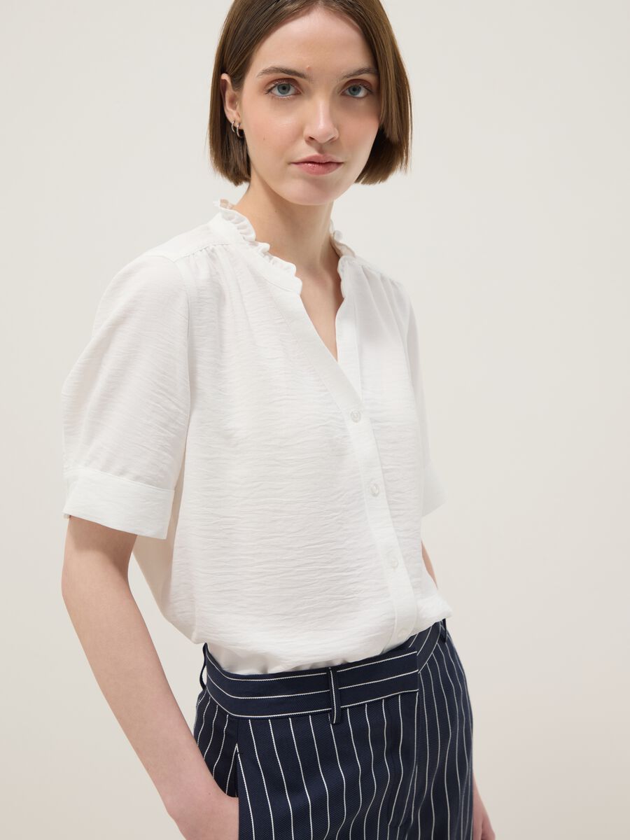 White short sleeve pure cotton shirt regular fit_0