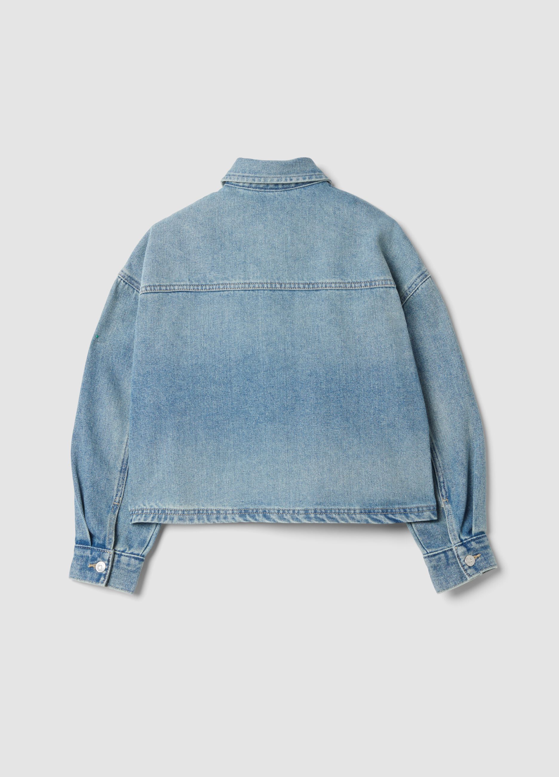 Blue cotton-viscose blend denim shirt with heart pocket, regular fit