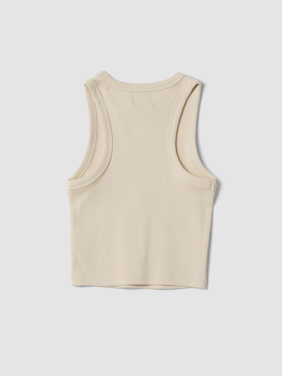 Beige fitted cotton-stretch printed vest top for girls_4