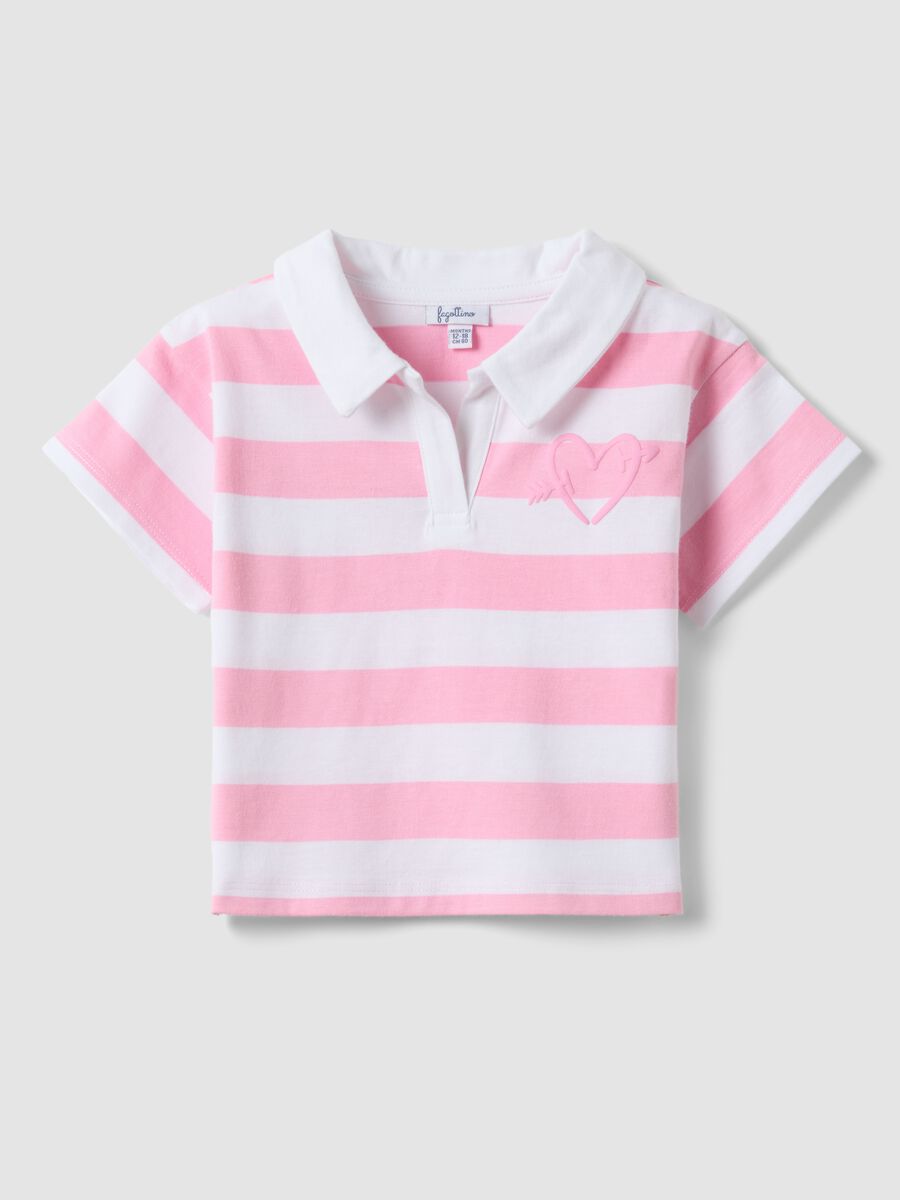 Girls' multicolour striped pure cotton polo with embroidered heart_0