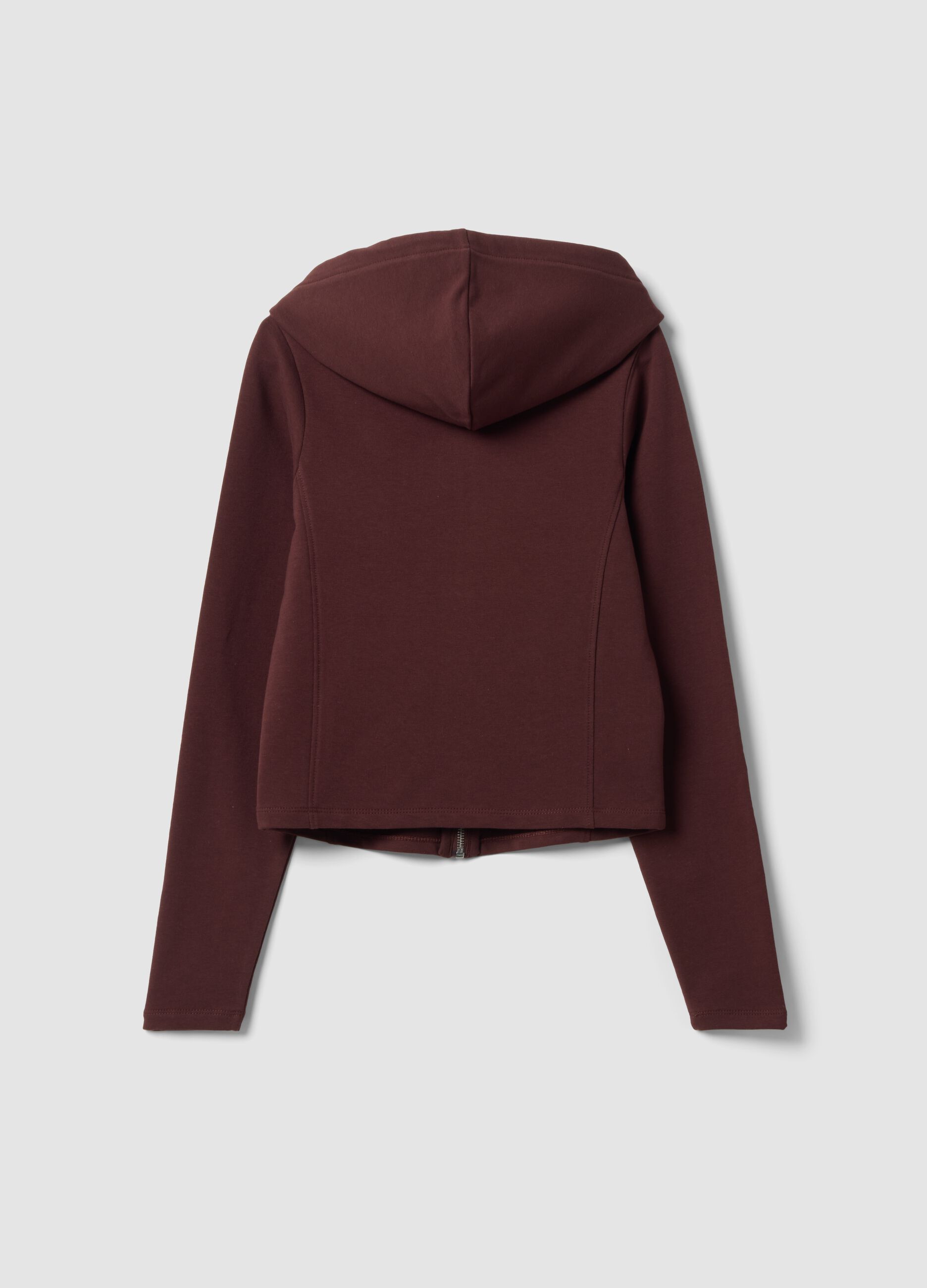 Brown full-zip hoodie in pure cotton with fitted cut