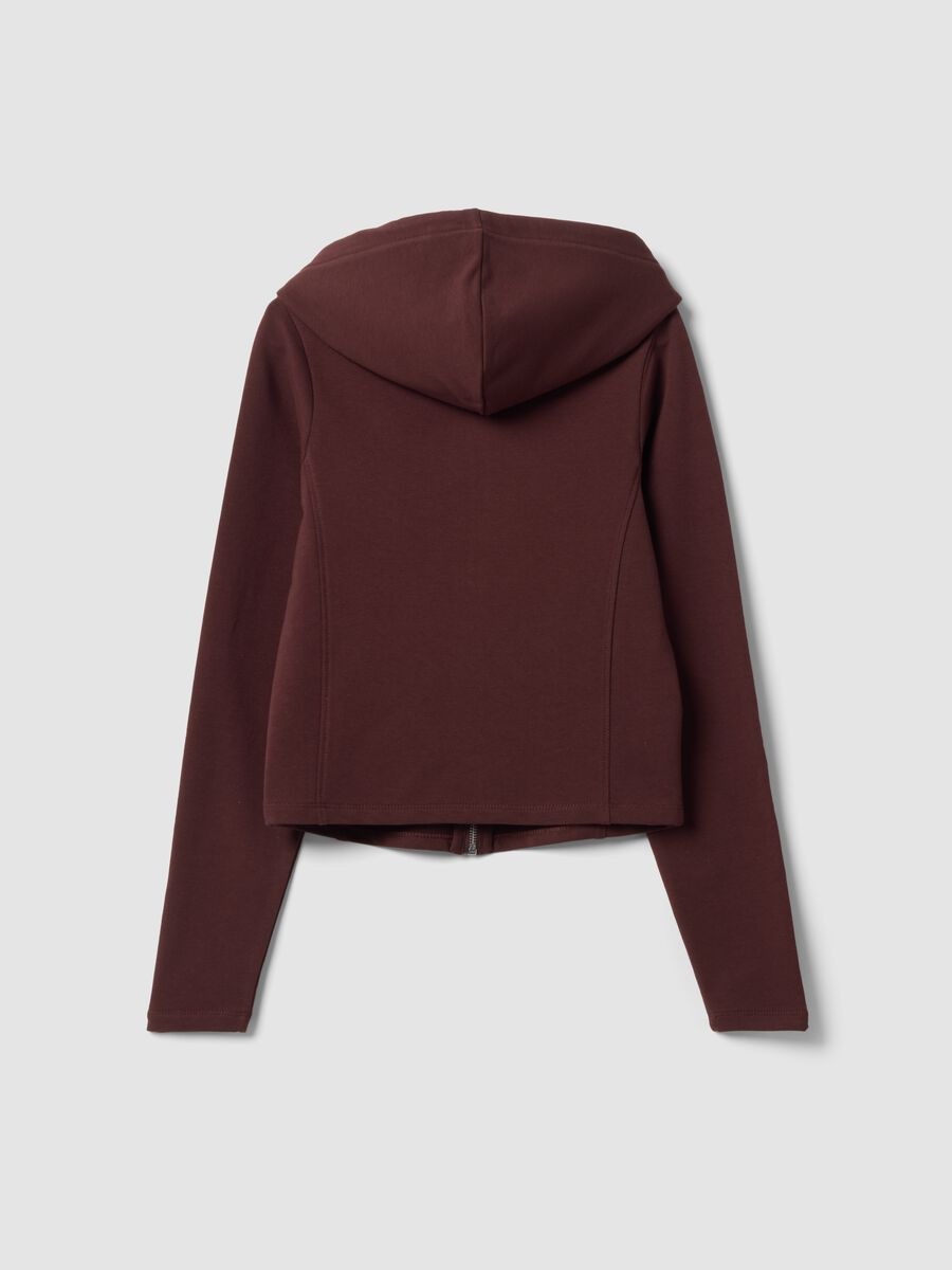 Brown full-zip hoodie in pure cotton with fitted cut_2