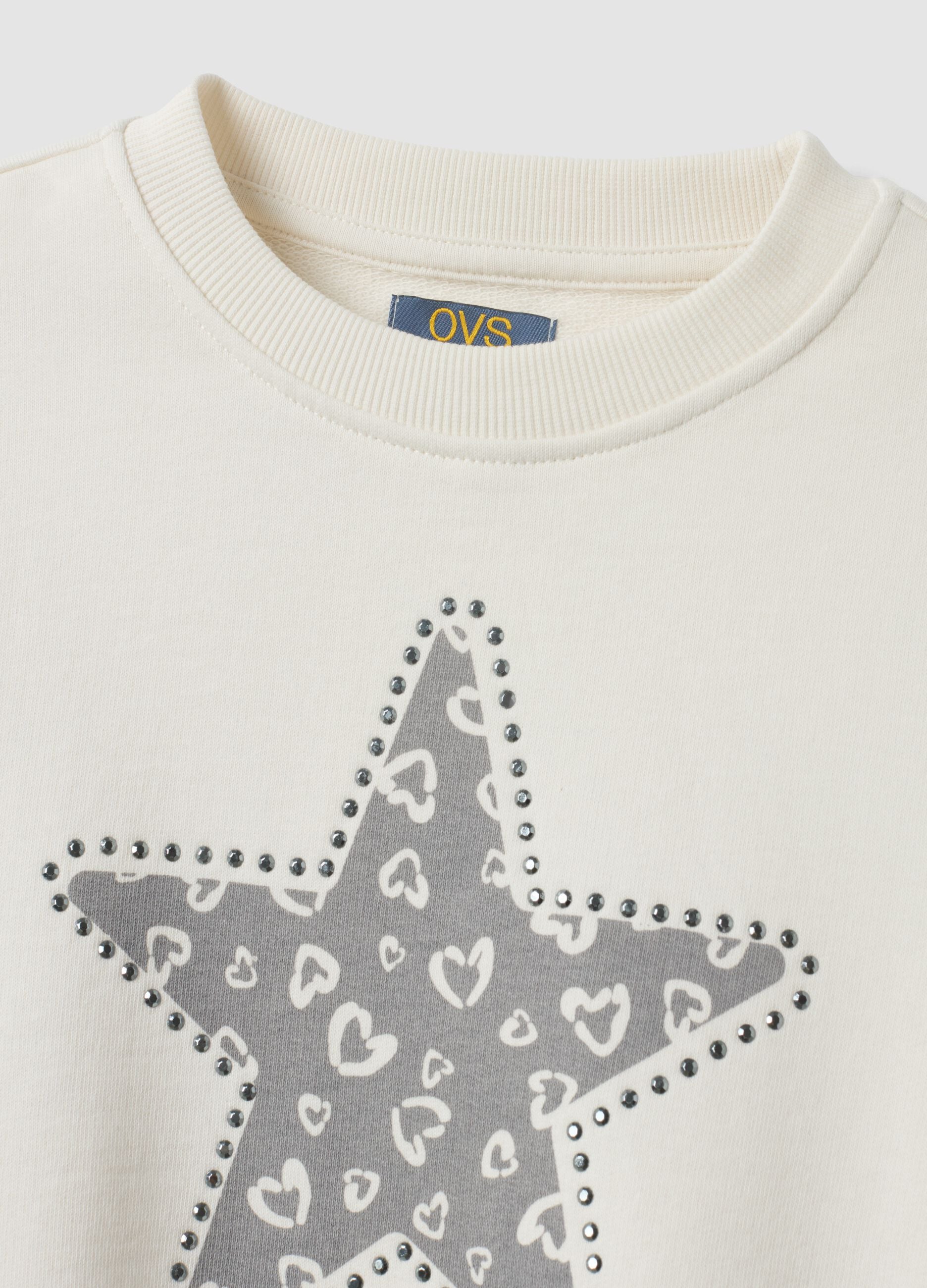 Weisses Sweatshirt aus reiner Baumwolle mit Sternprint, Regular Fit, f&uuml;r M&auml;dchen