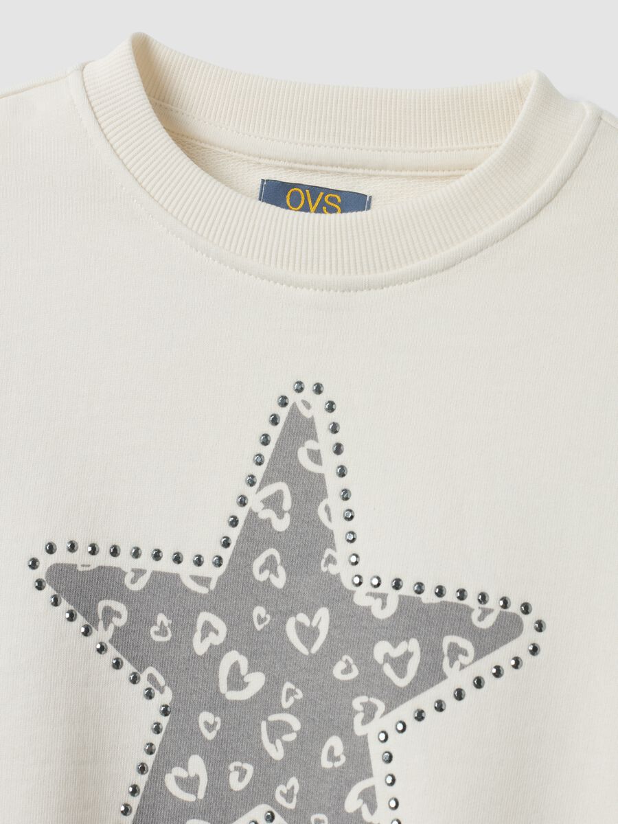 Weisses Sweatshirt aus reiner Baumwolle mit Sternprint, Regular Fit, f&uuml;r M&auml;dchen_2