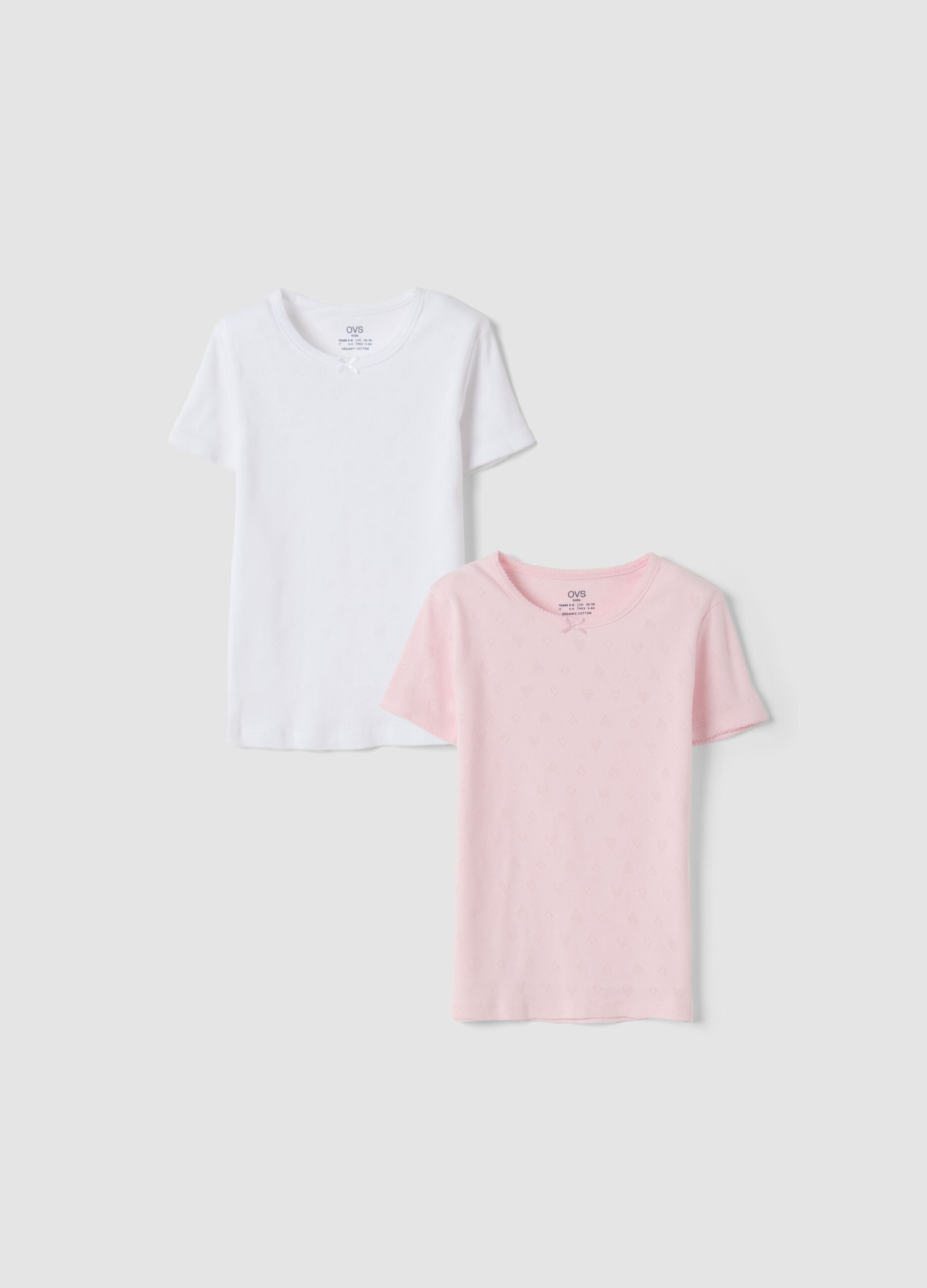 Bipack t-shirt rosa e bianca in puro cotone organico girocollo