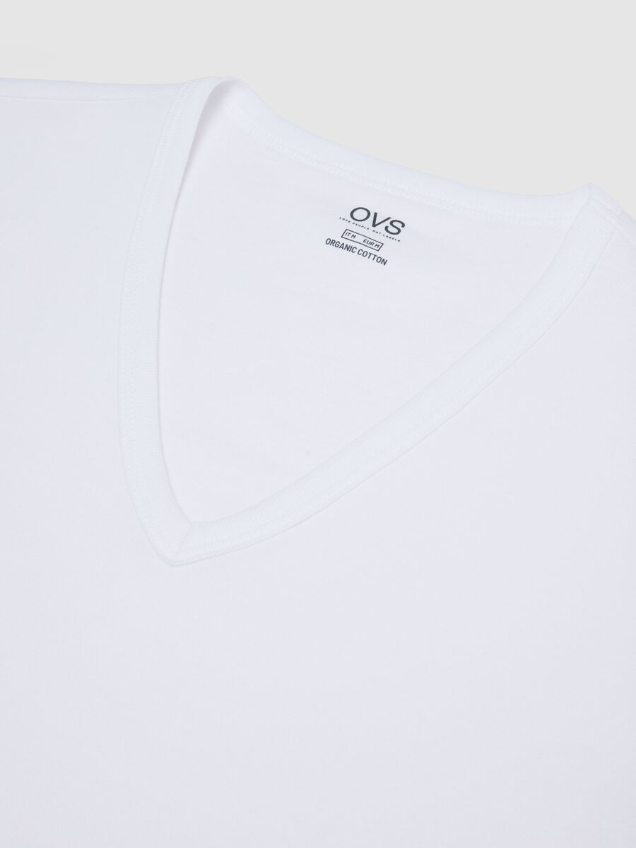 Twin Pack Pure Cotton White Regular Fit Deep V-neck T-shirts_5