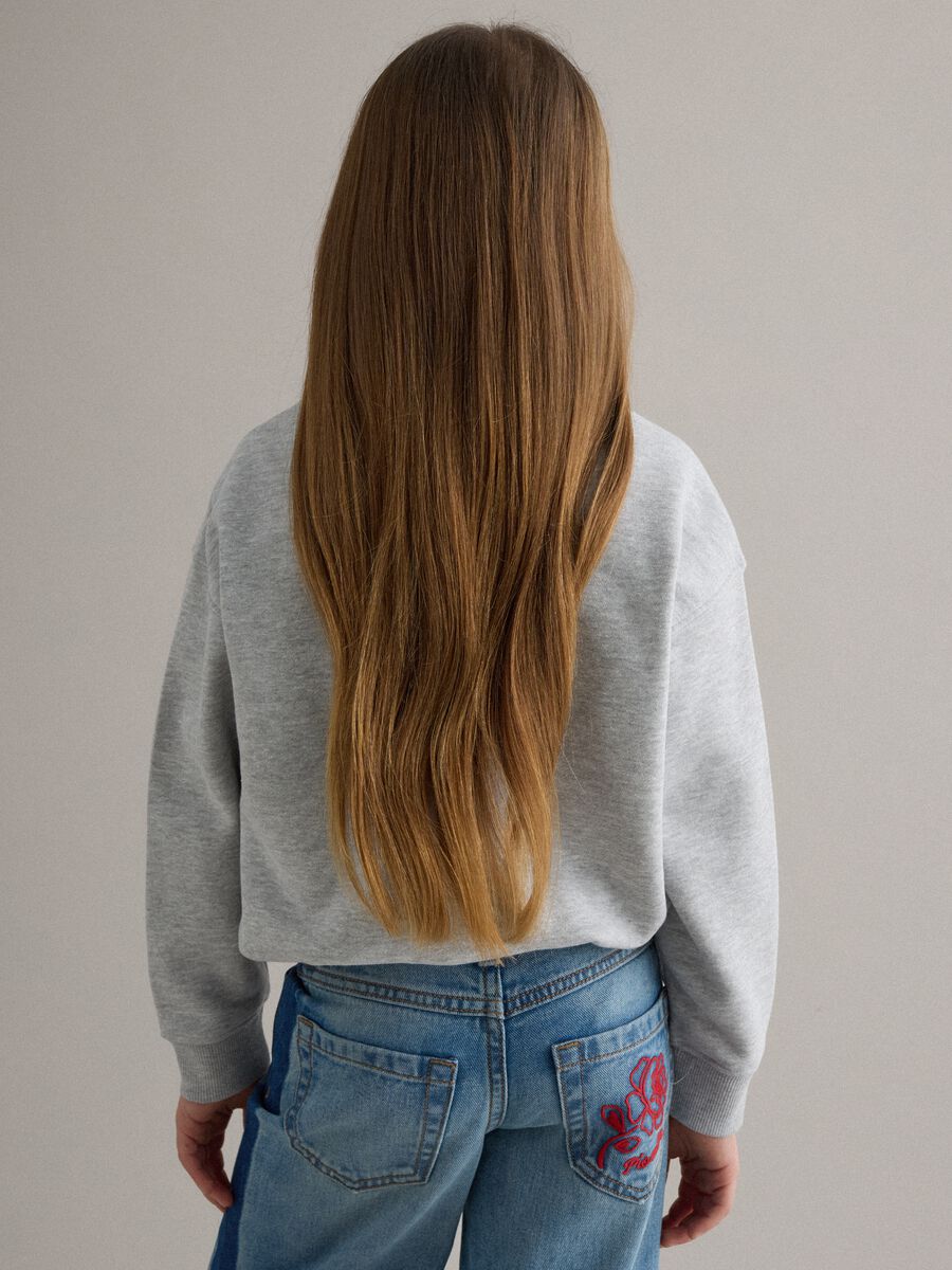 Grey cotton-blend sweatshirt for girls, regular fit with flowers_1