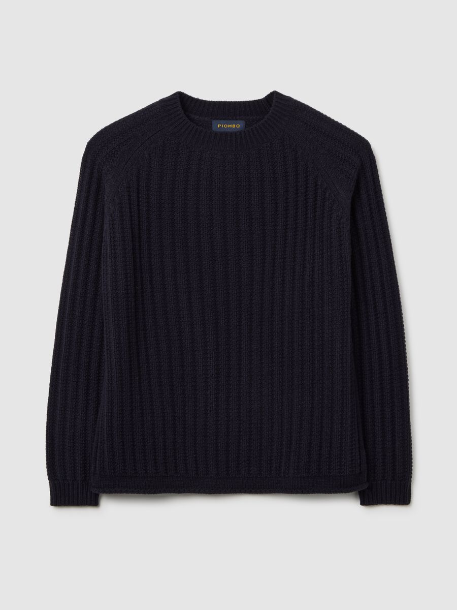 Blue crewneck jumper regular fit with knit design_4