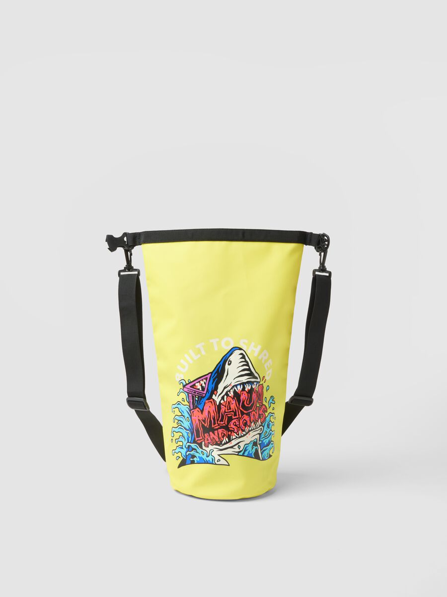 Gelbe wasserdichte Tasche mit Haifisch-Print_0