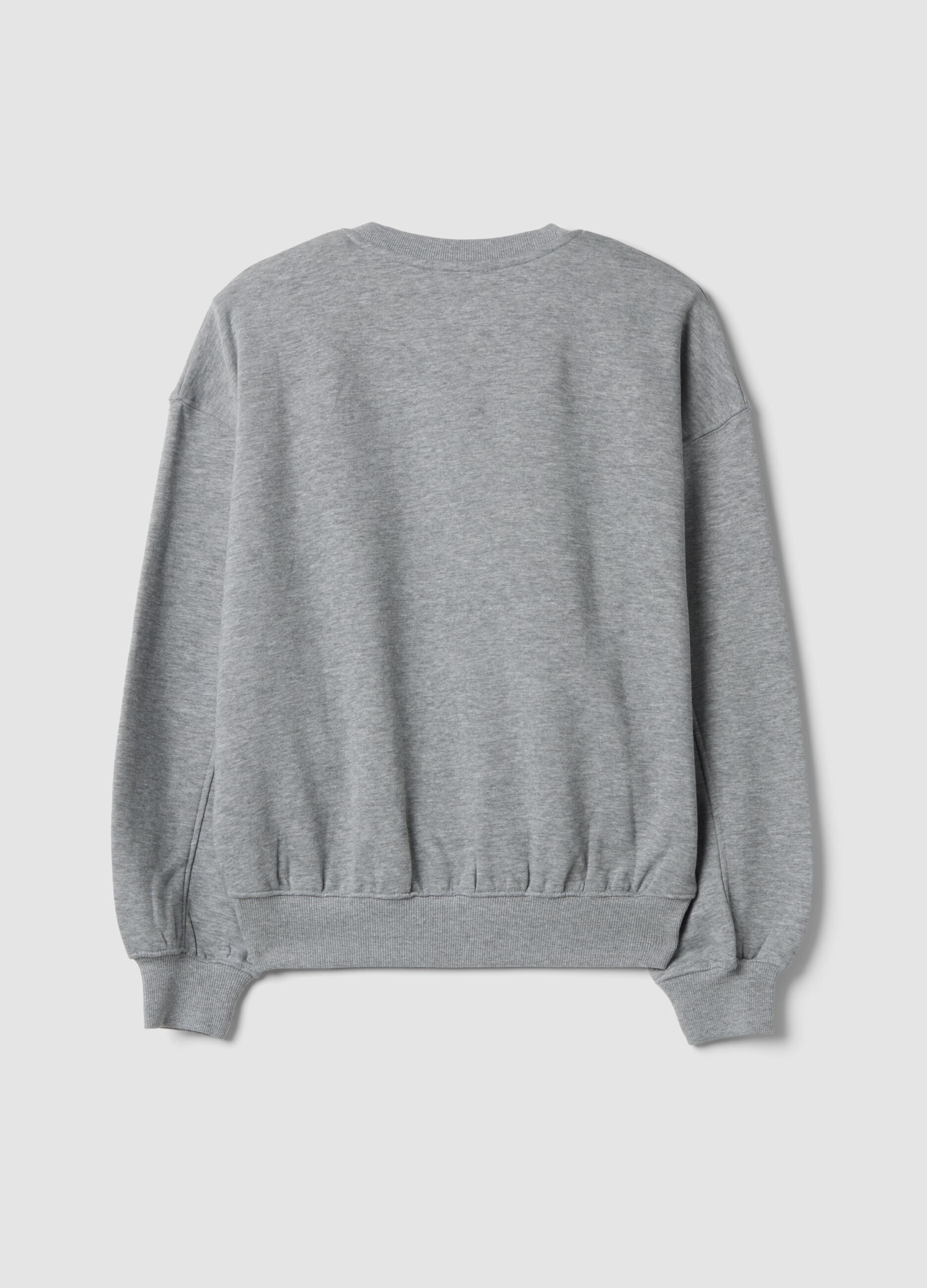Grey crew-neck sweatshirt in cotton-viscose blend fleece, regular fit