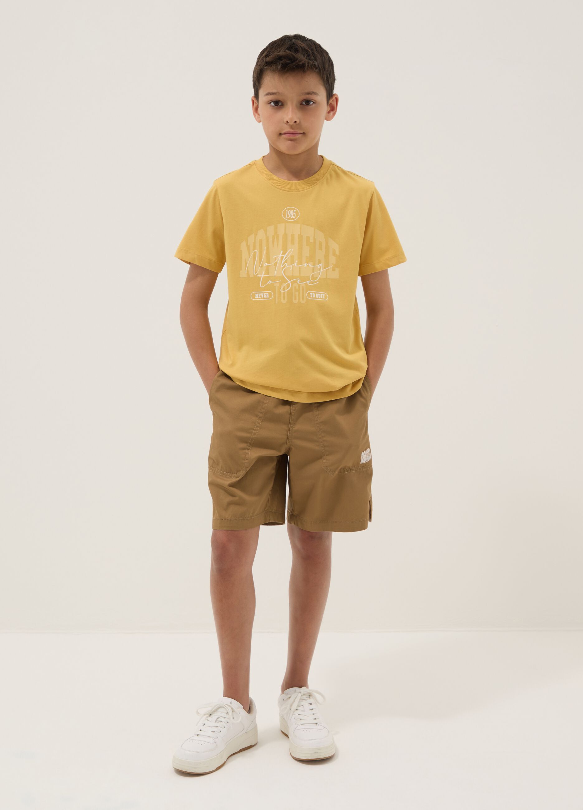 Brown regular-fit pure cotton Bermuda shorts