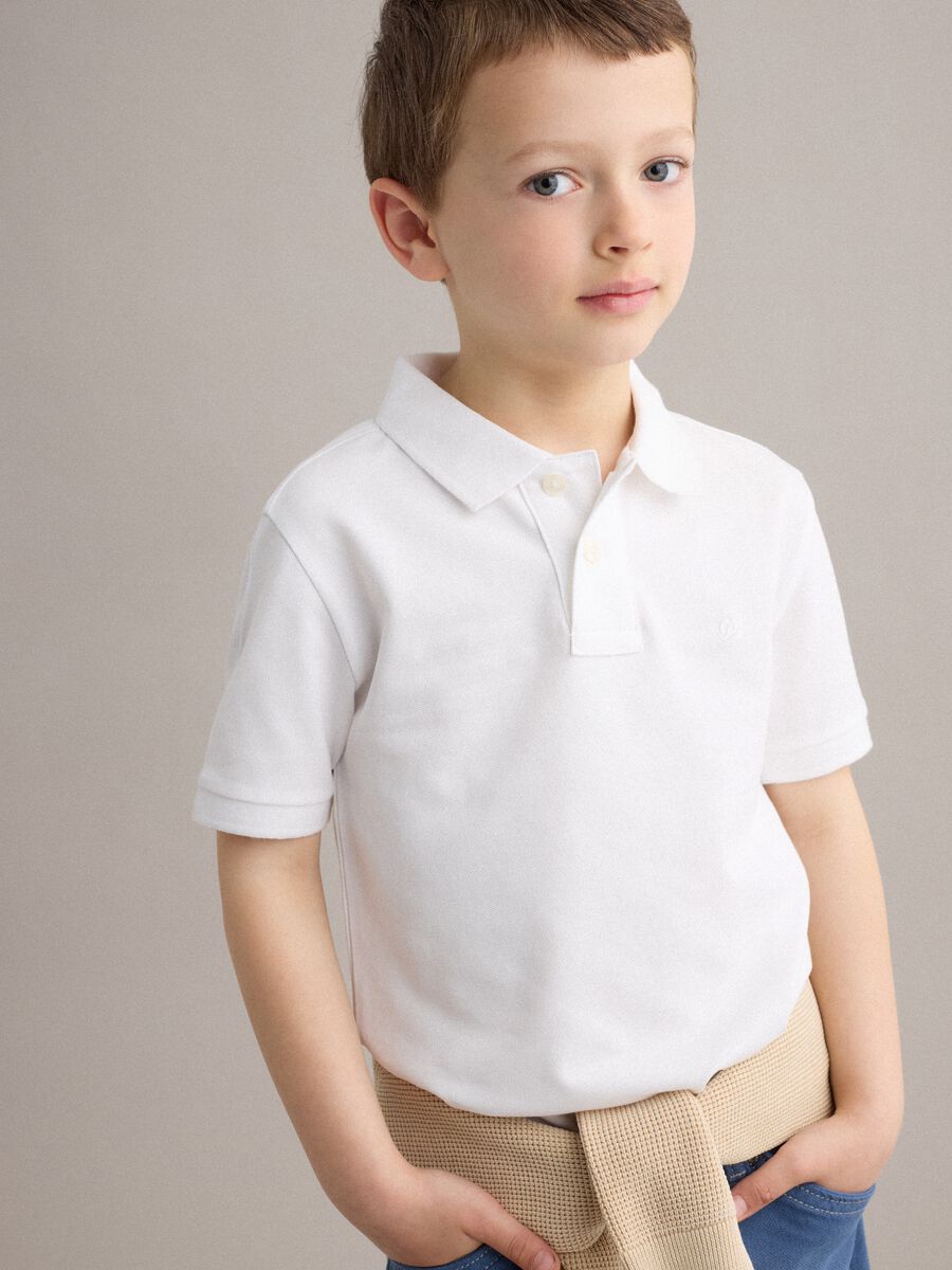 Stretch cotton white polo shirt for kids regular fit_0