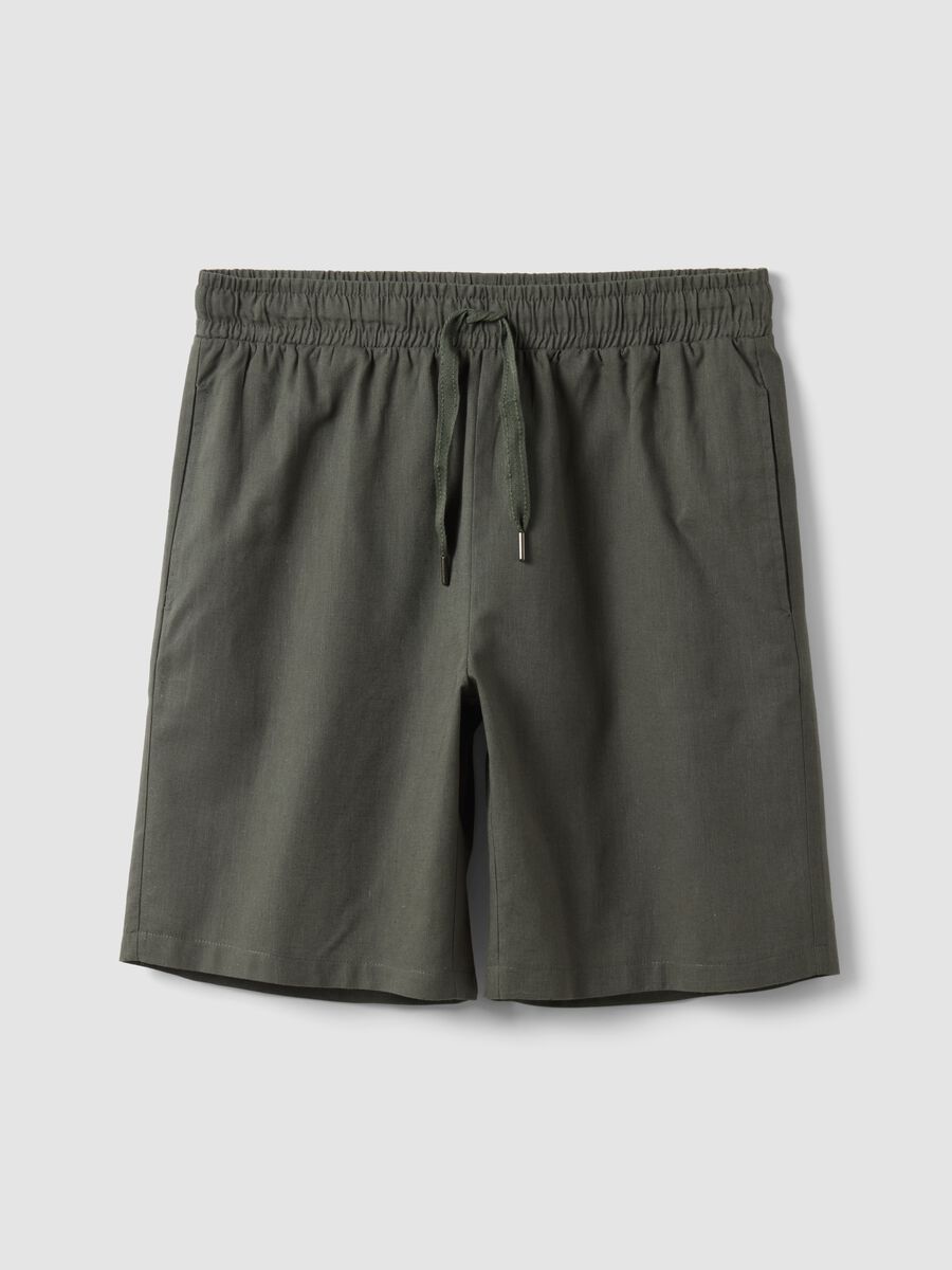 Green cotton and linen-blend regular-fit pyjama shorts_4