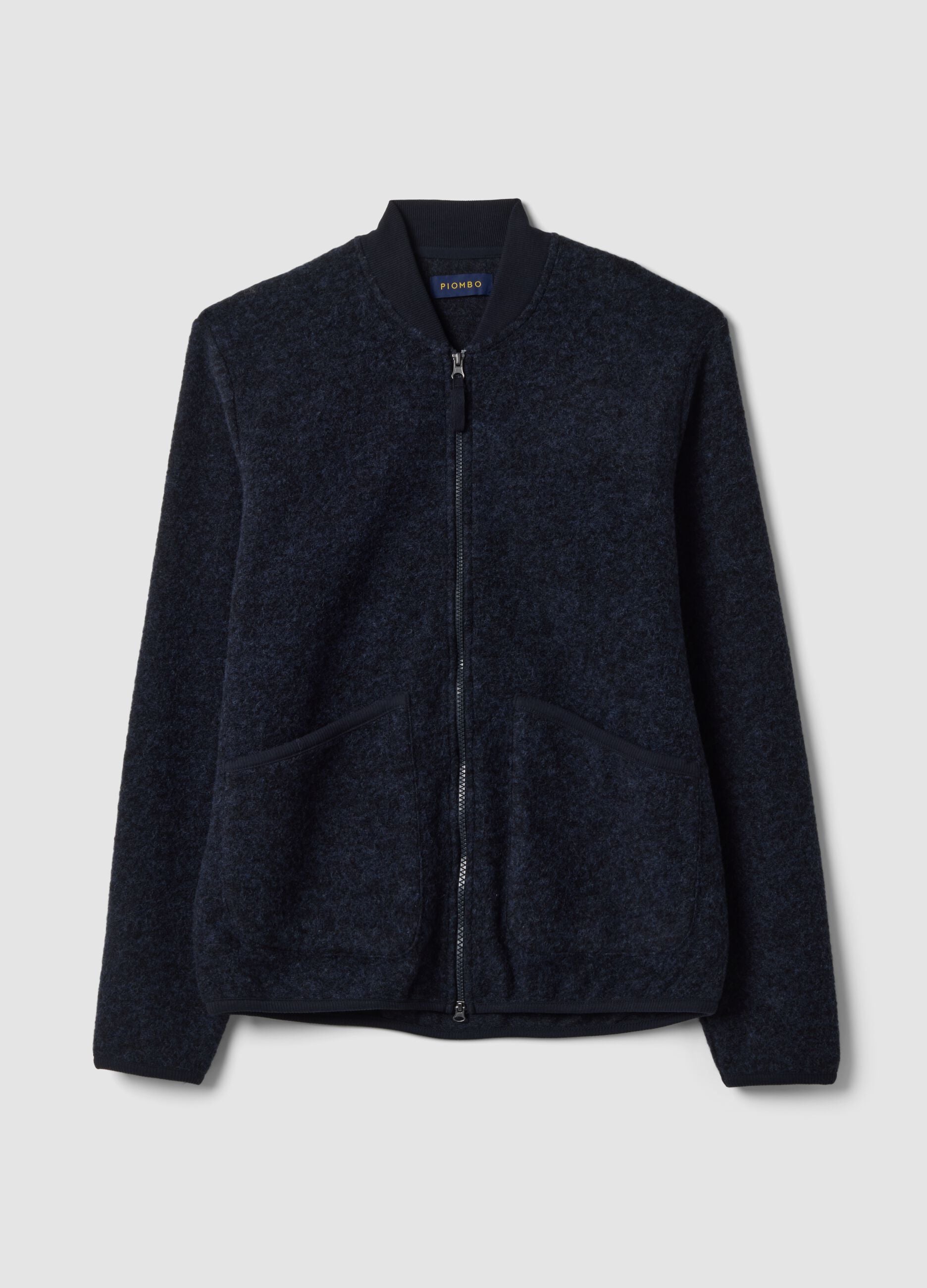 Blue wool-blend sweatshirt with ribbed collar
