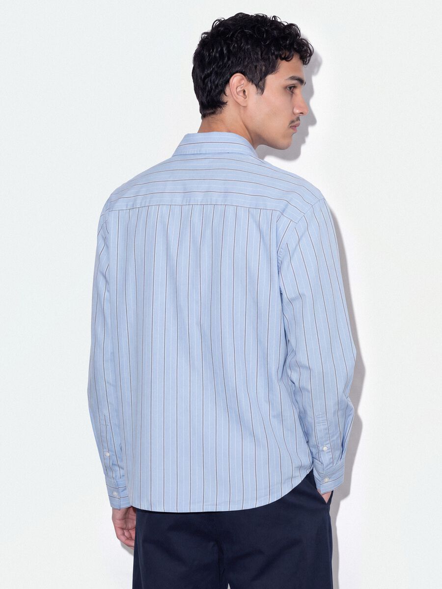 Blue cropped pure cotton striped shirt with oversized fit_3